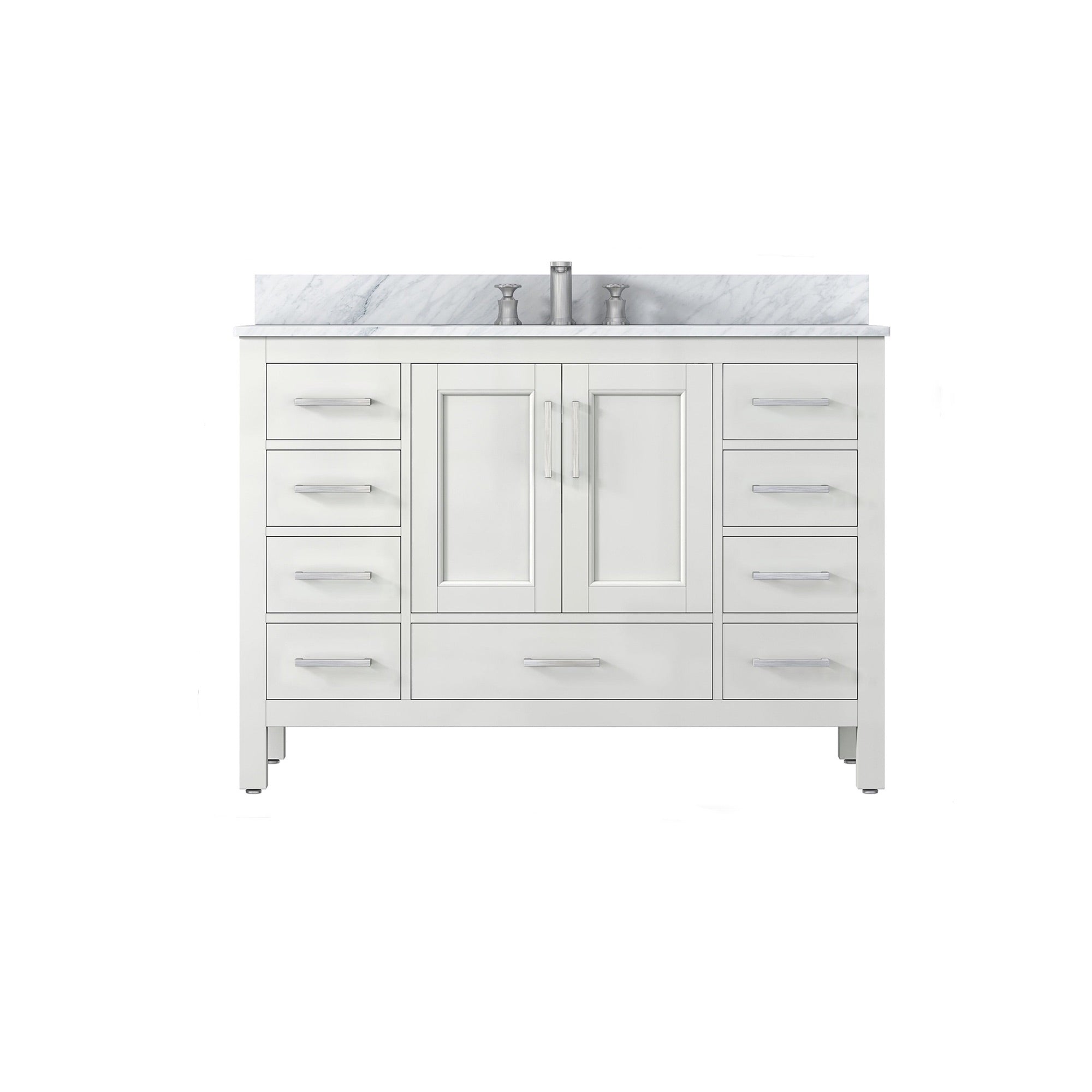 36" Plywood Freestanding Bathroom Vanity Set with Drawer and Doors and Natural Marble Top and Ceramic Sink