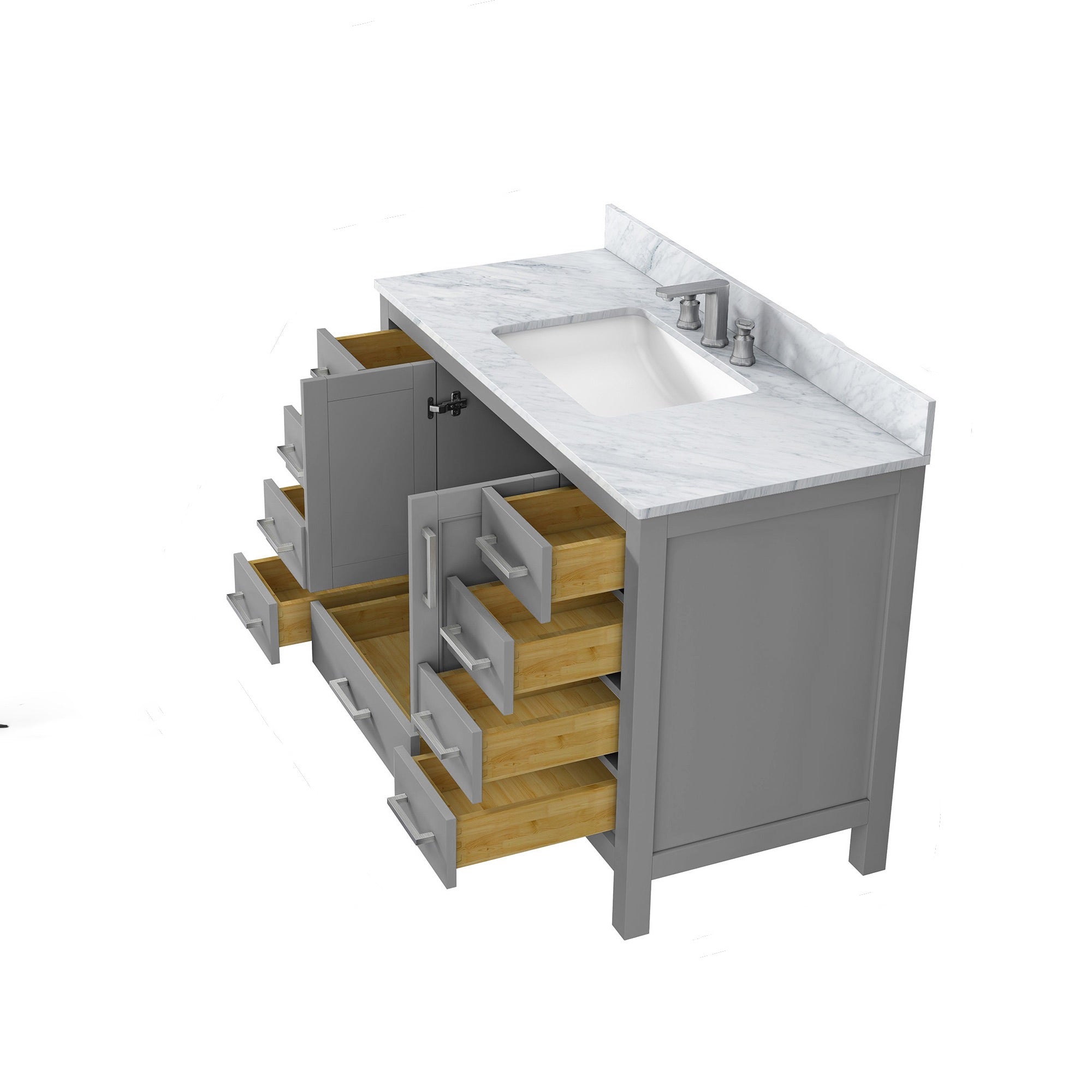 36" Plywood Freestanding Bathroom Vanity Set with Drawer and Doors and Natural Marble Top and Ceramic Sink