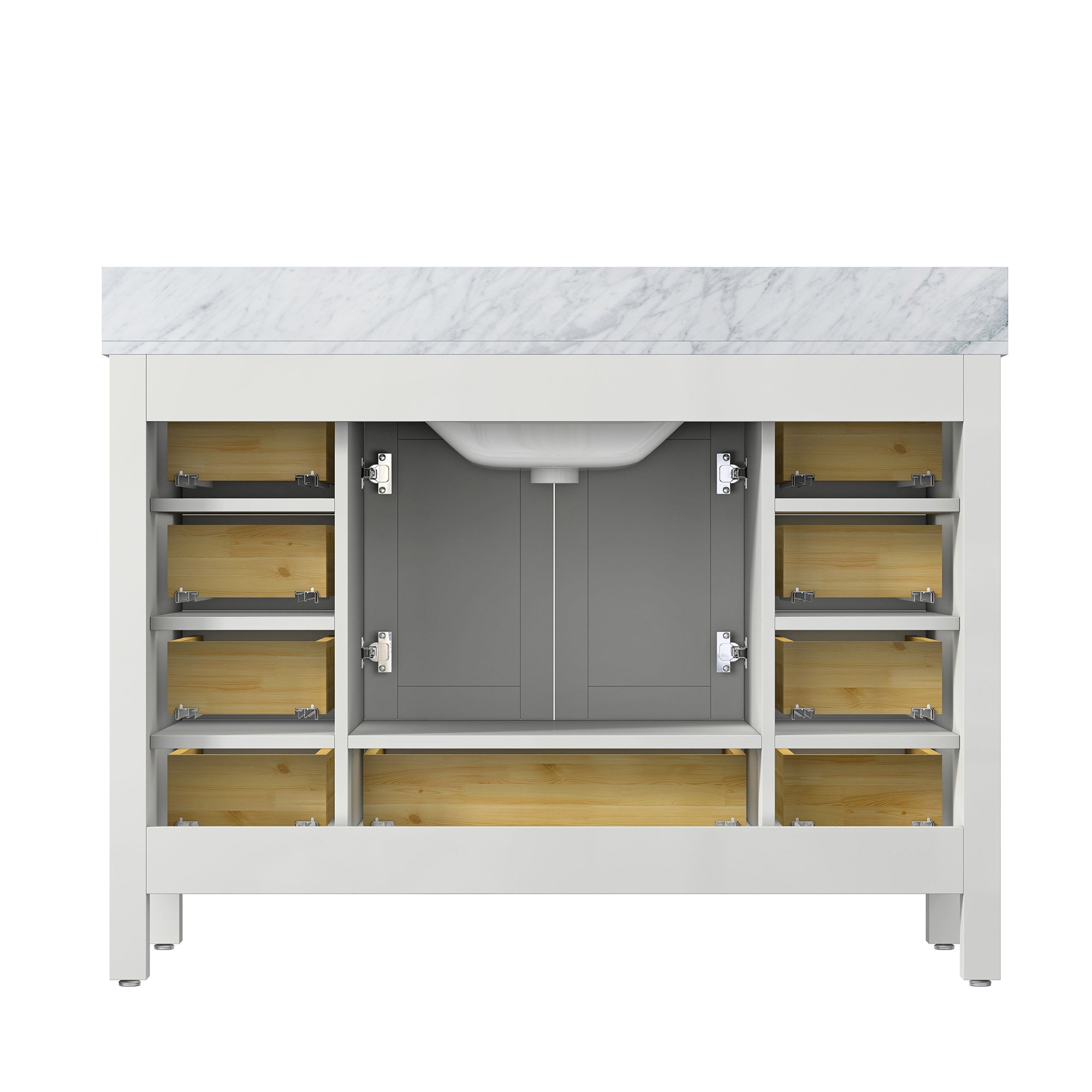 36" Plywood Freestanding Bathroom Vanity Set with Drawer and Doors and Natural Marble Top and Ceramic Sink