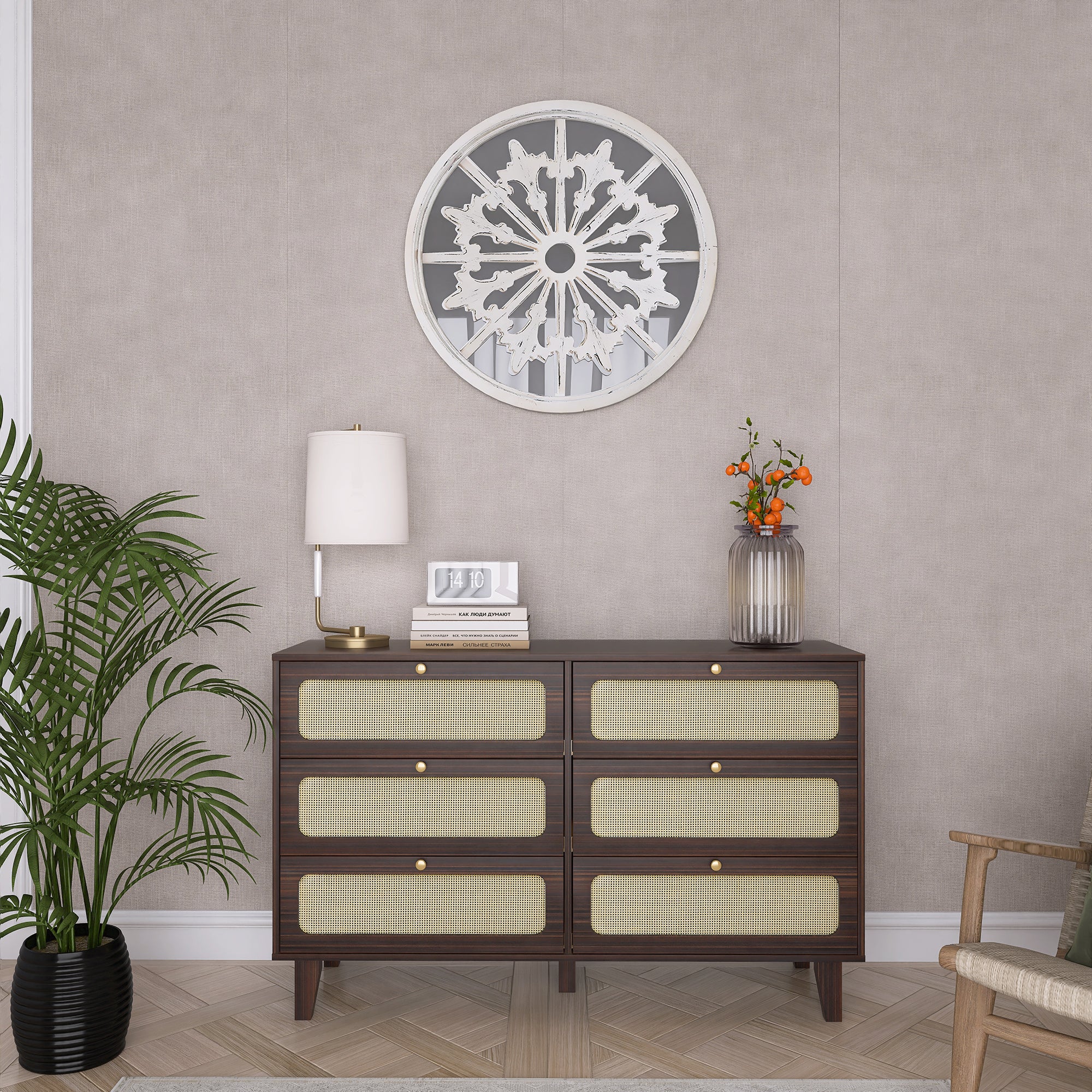 52 Inches 6-Drawer MDF Double Dresser