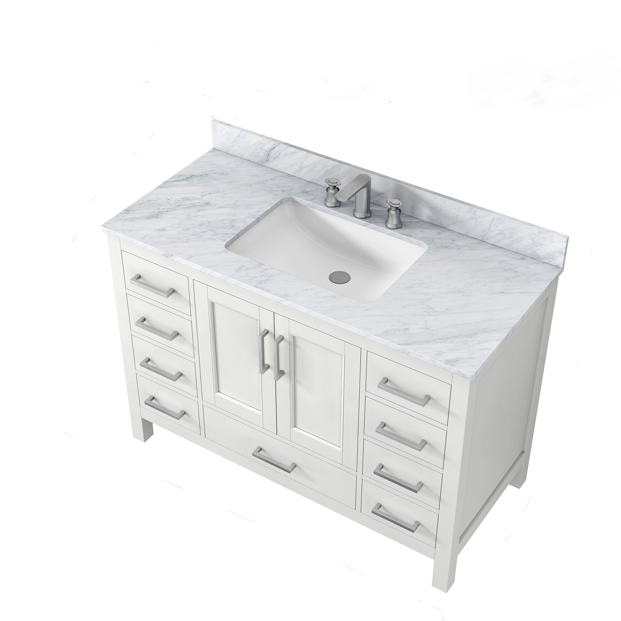 36" Plywood Freestanding Bathroom Vanity Set with Drawer and Doors and Natural Marble Top and Ceramic Sink