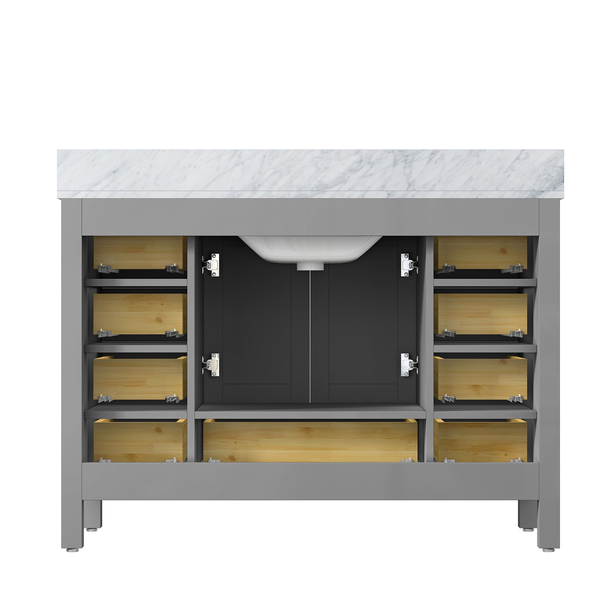 36" Plywood Freestanding Bathroom Vanity Set with Drawer and Doors and Natural Marble Top and Ceramic Sink