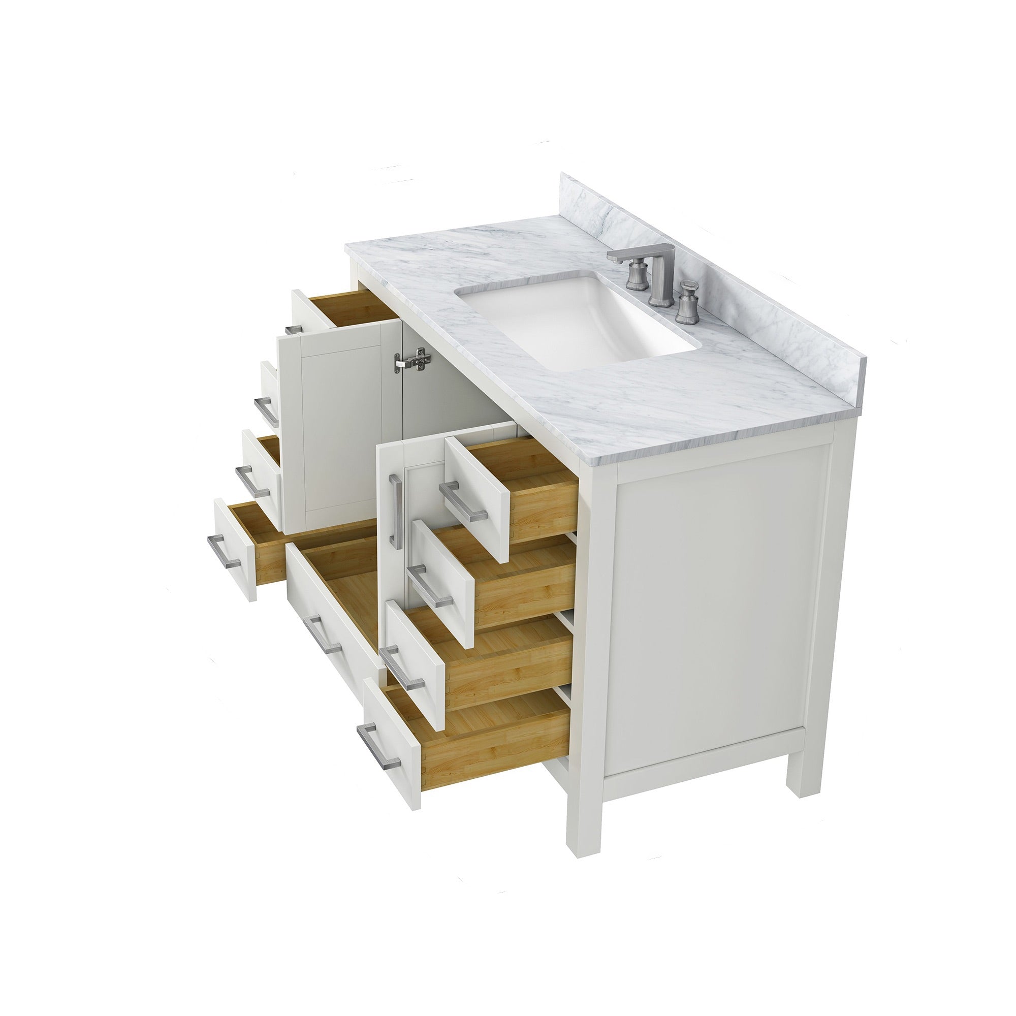 36" Plywood Freestanding Bathroom Vanity Set with Drawer and Doors and Natural Marble Top and Ceramic Sink