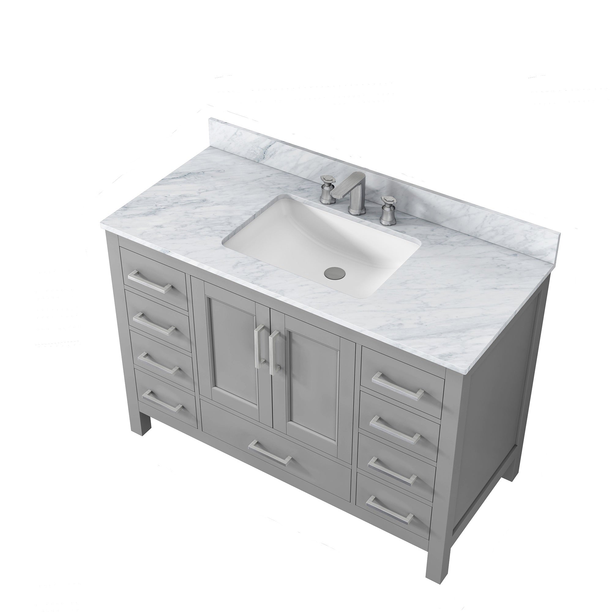 36" Plywood Freestanding Bathroom Vanity Set with Drawer and Doors and Natural Marble Top and Ceramic Sink