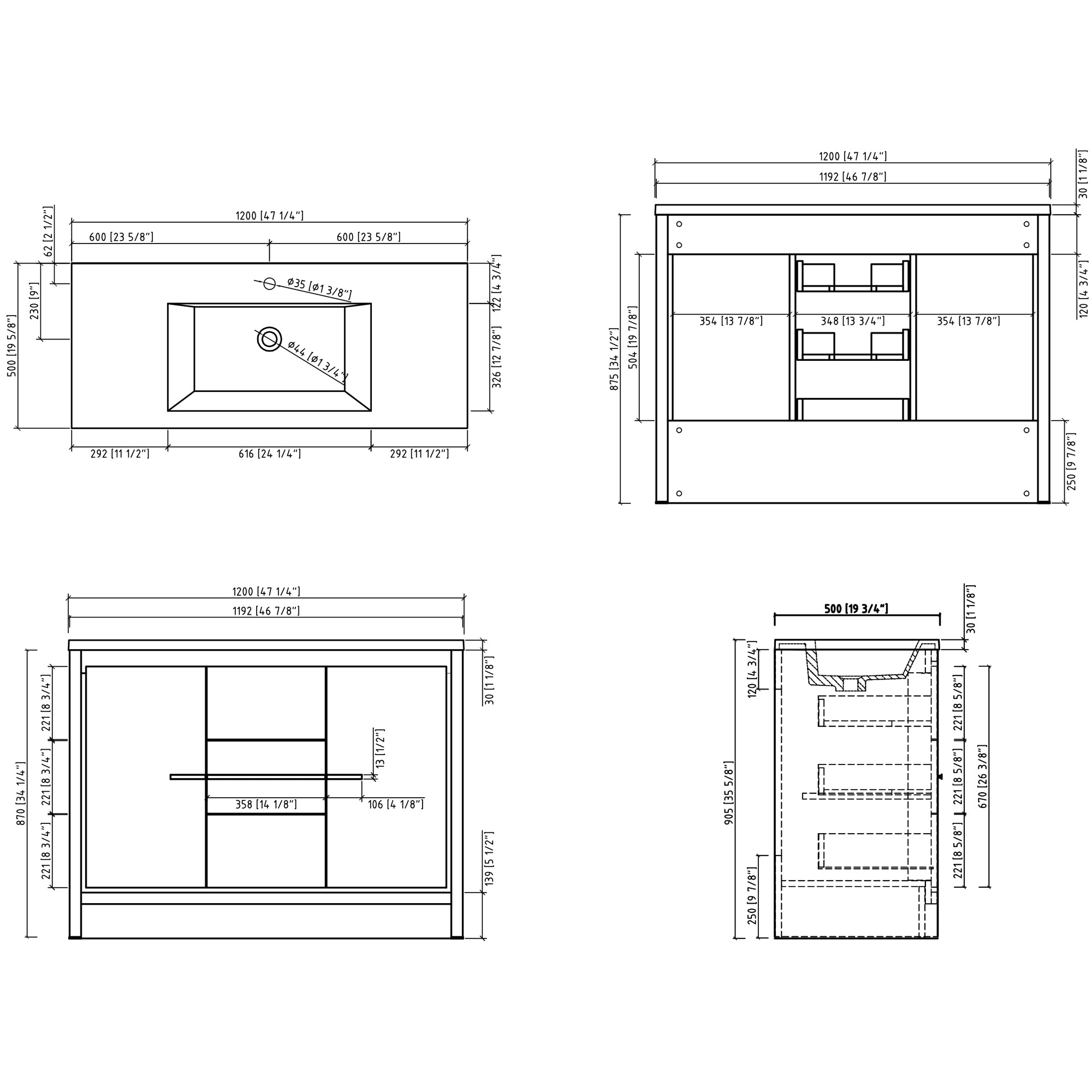 48 in. Freestanding Bathroom Vanity Set in HG-White with Integrated Solid Surface Sink