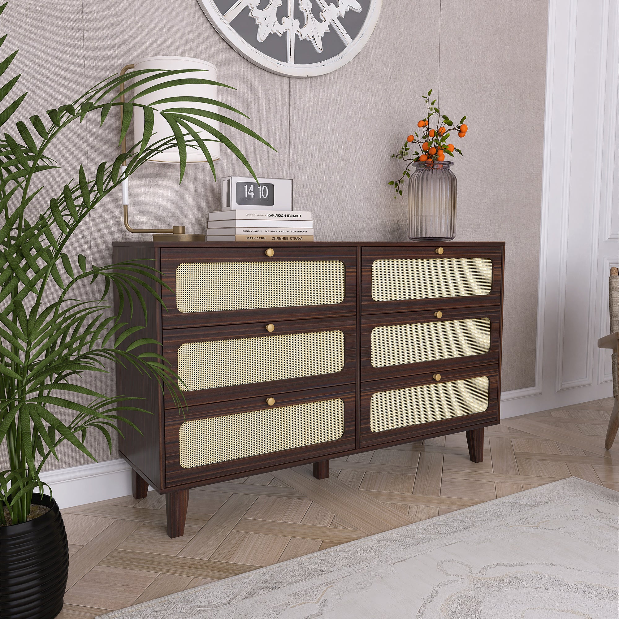 52 Inches 6-Drawer MDF Double Dresser