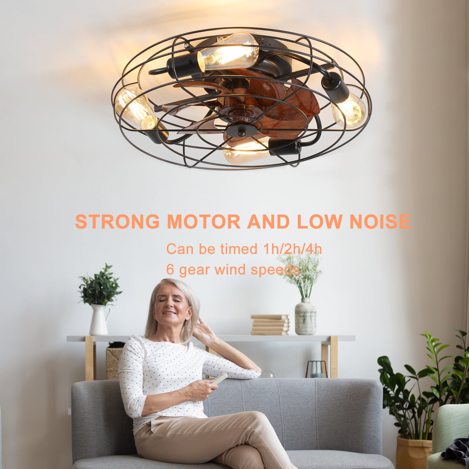 20 in. W x 6 in. H Iron Ceiling Fan in Black with LED Lights