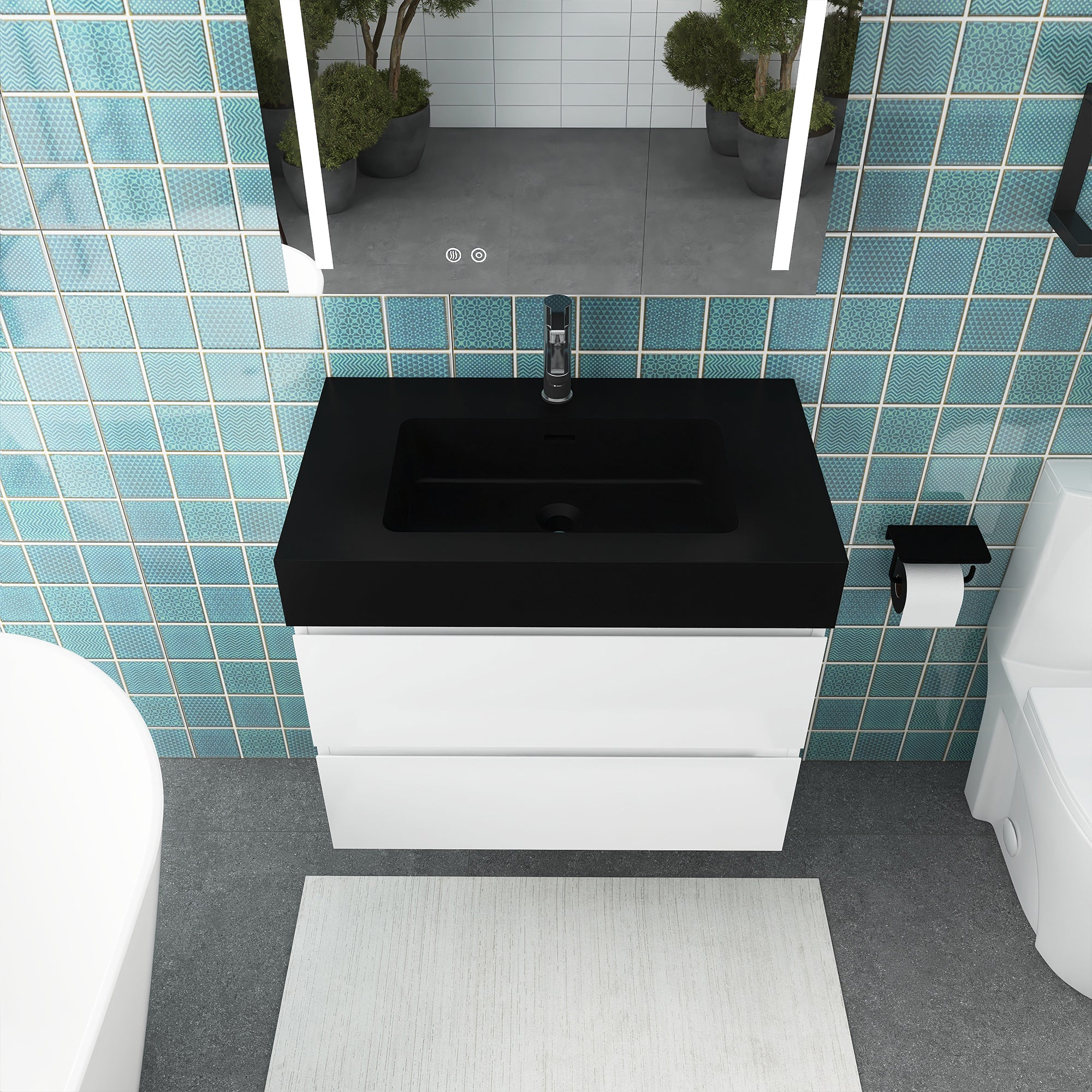 Staykiwi Wall-Mounted Bathroom Vanity Set with Black Integrated Solid Surface Sink