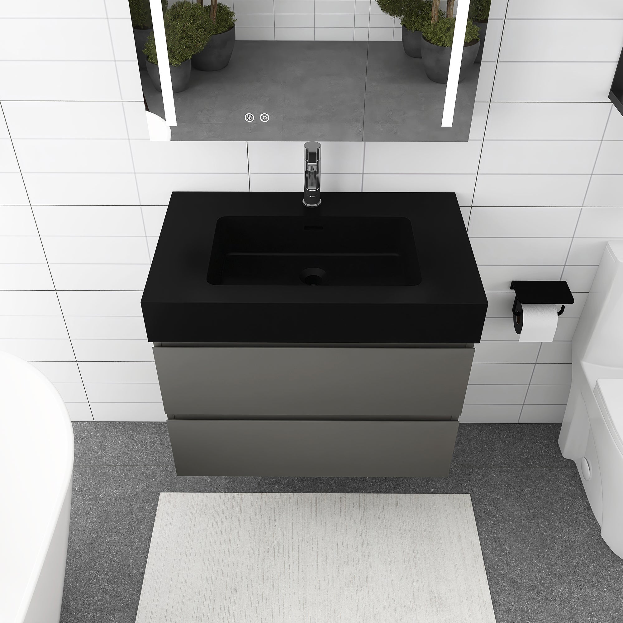 Staykiwi Wall-Mounted Bathroom Vanity Set with Black Integrated Solid Surface Sink