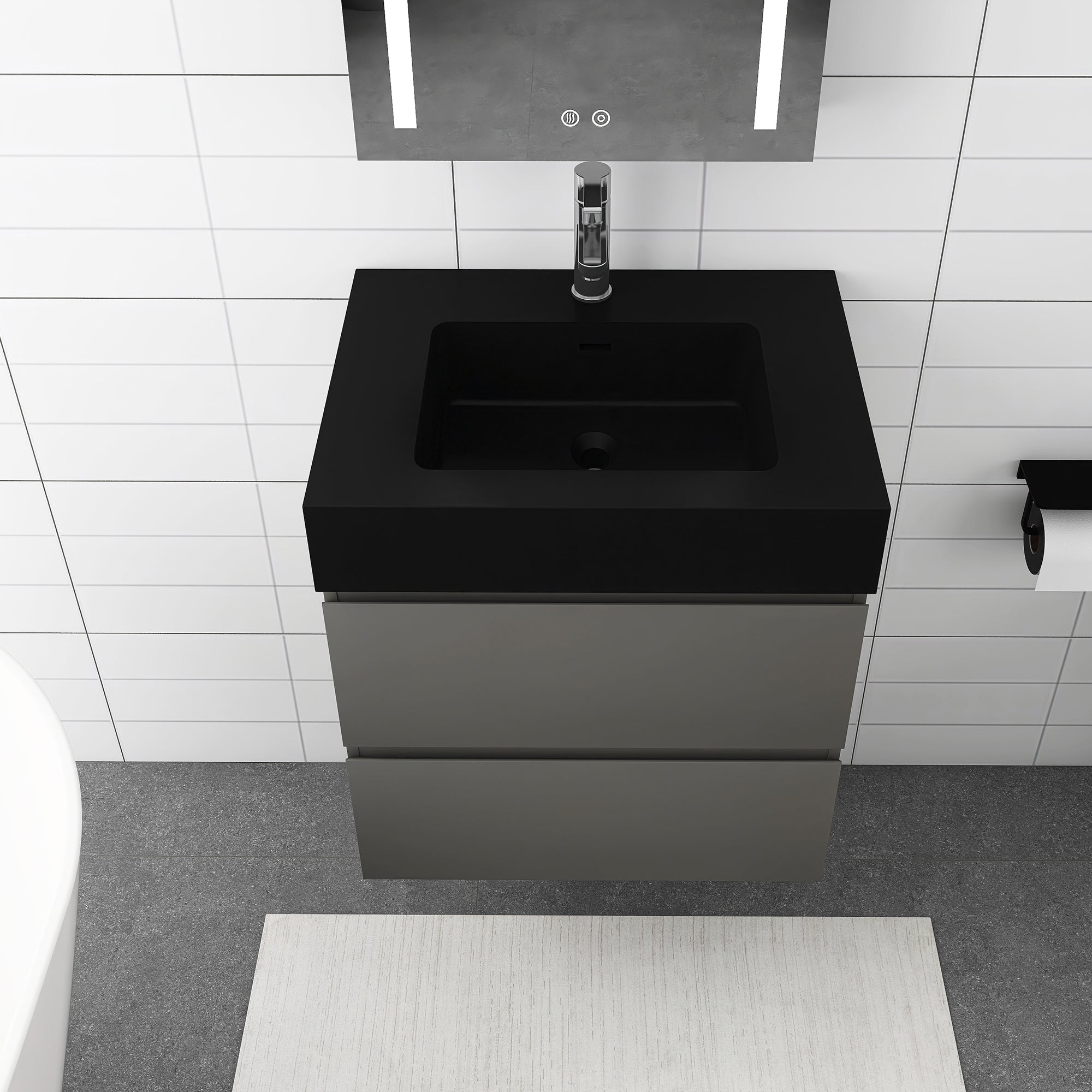 Staykiwi Wall-Mounted Bathroom Vanity Set with Black Integrated Solid Surface Sink