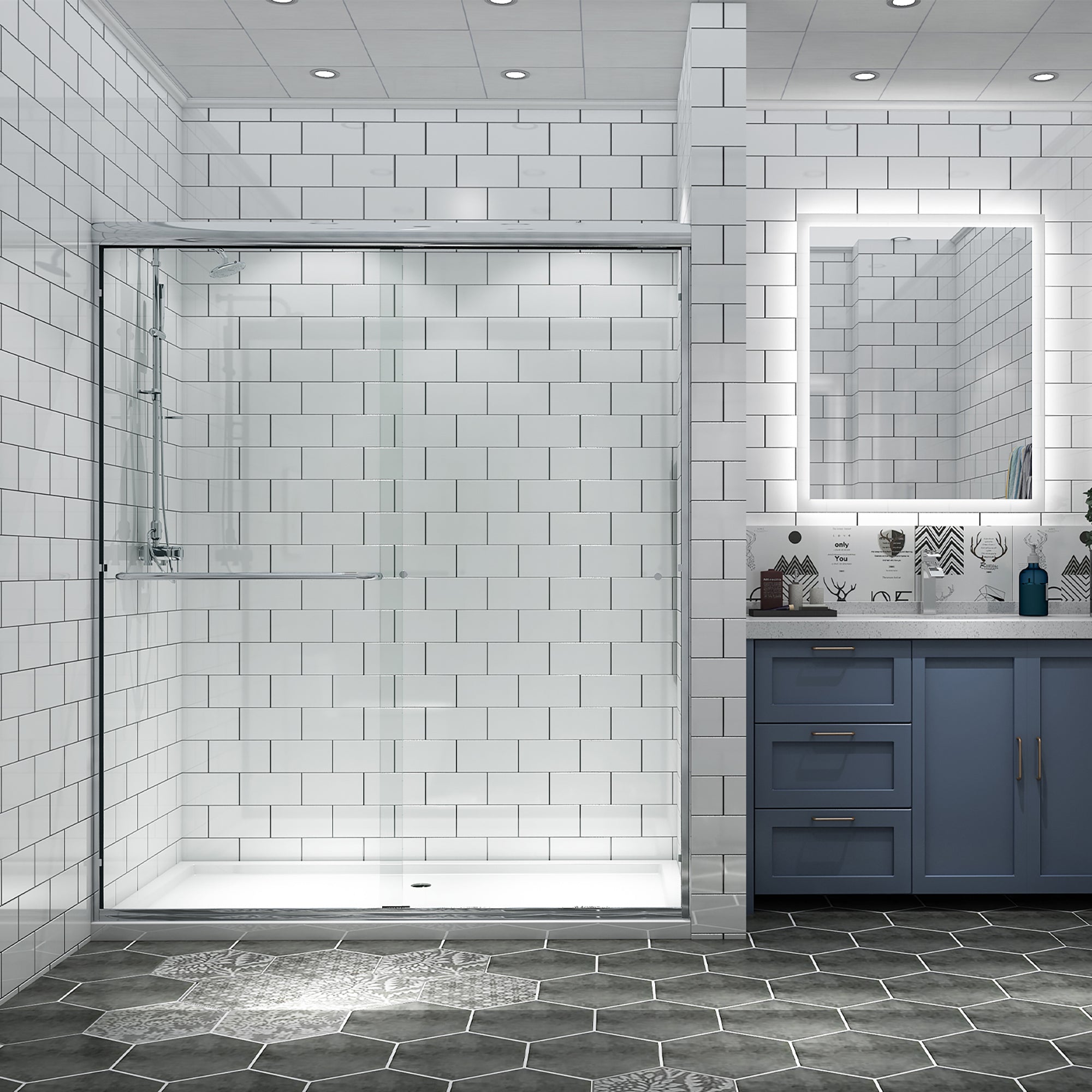 34 in. W X 72 in. H Semi-Frameless Pivot Shower Door in Matte Black with Clear Glass