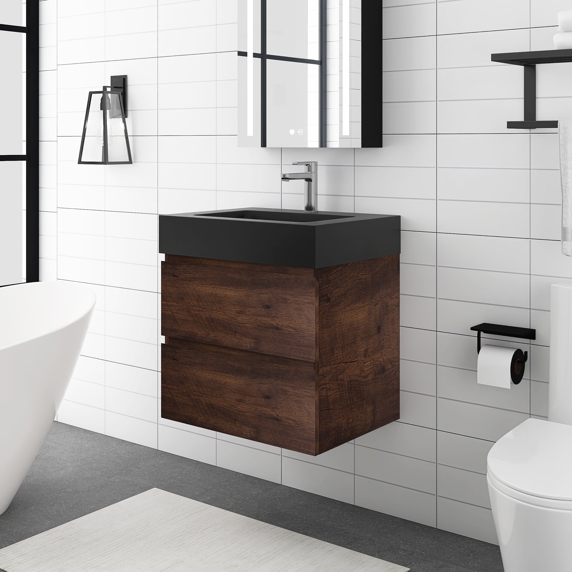 Staykiwi Wall-Mounted Bathroom Vanity Set with Black Integrated Solid Surface Sink