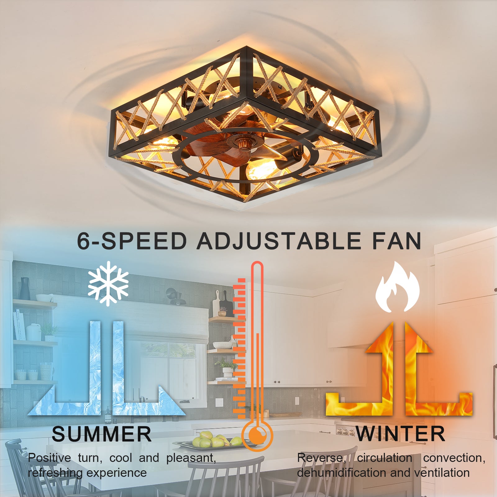 20 in. W x 6 in. H Iron Ceiling Fan in Black with LED Lights