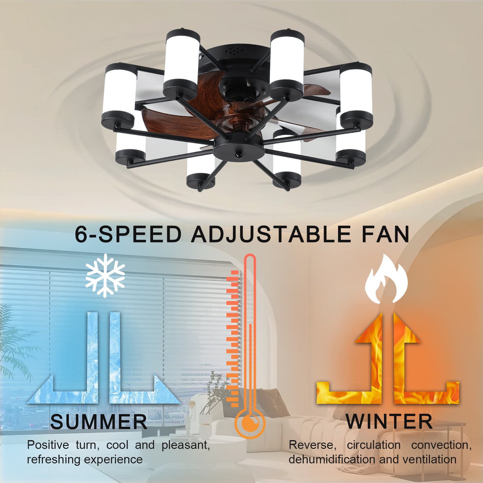 20 in. W x 6 in. H Iron Ceiling Fan in Black with LED Lights