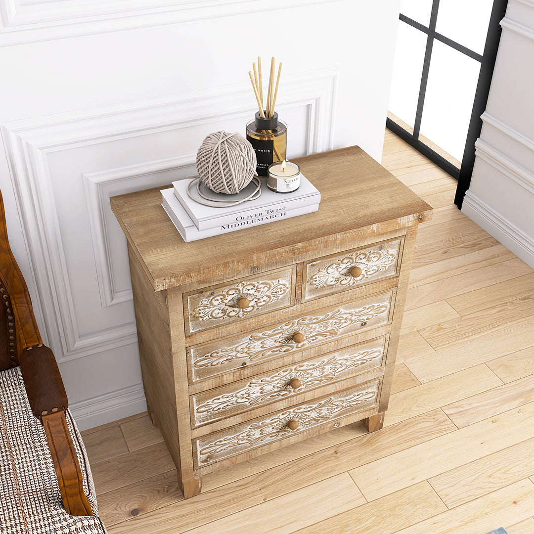 Storage Cabinet Retro Wooden Chest with 5-Drawer