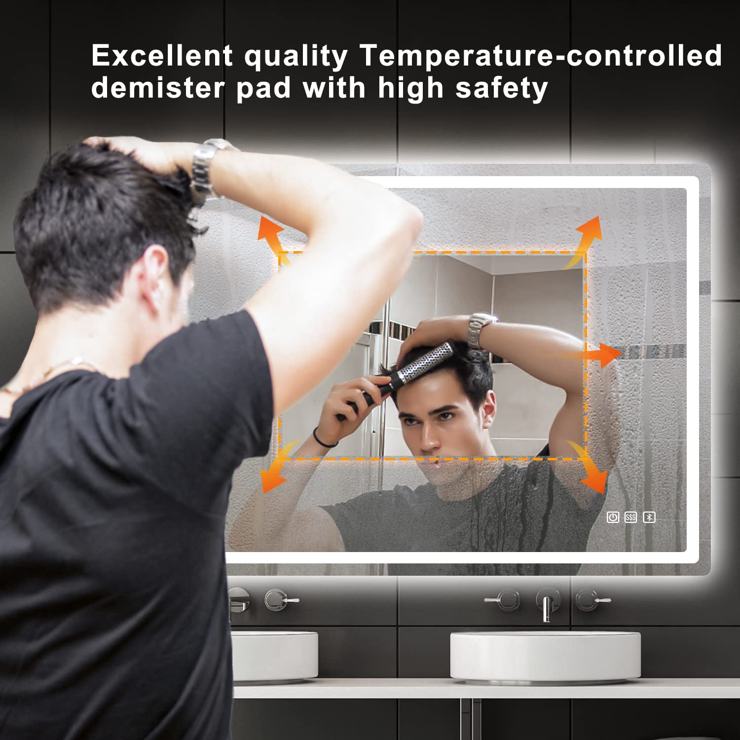 Round Frameless Anti-Fog Multi-functional Wall-Mount LED Bathroom Vanity Mirror