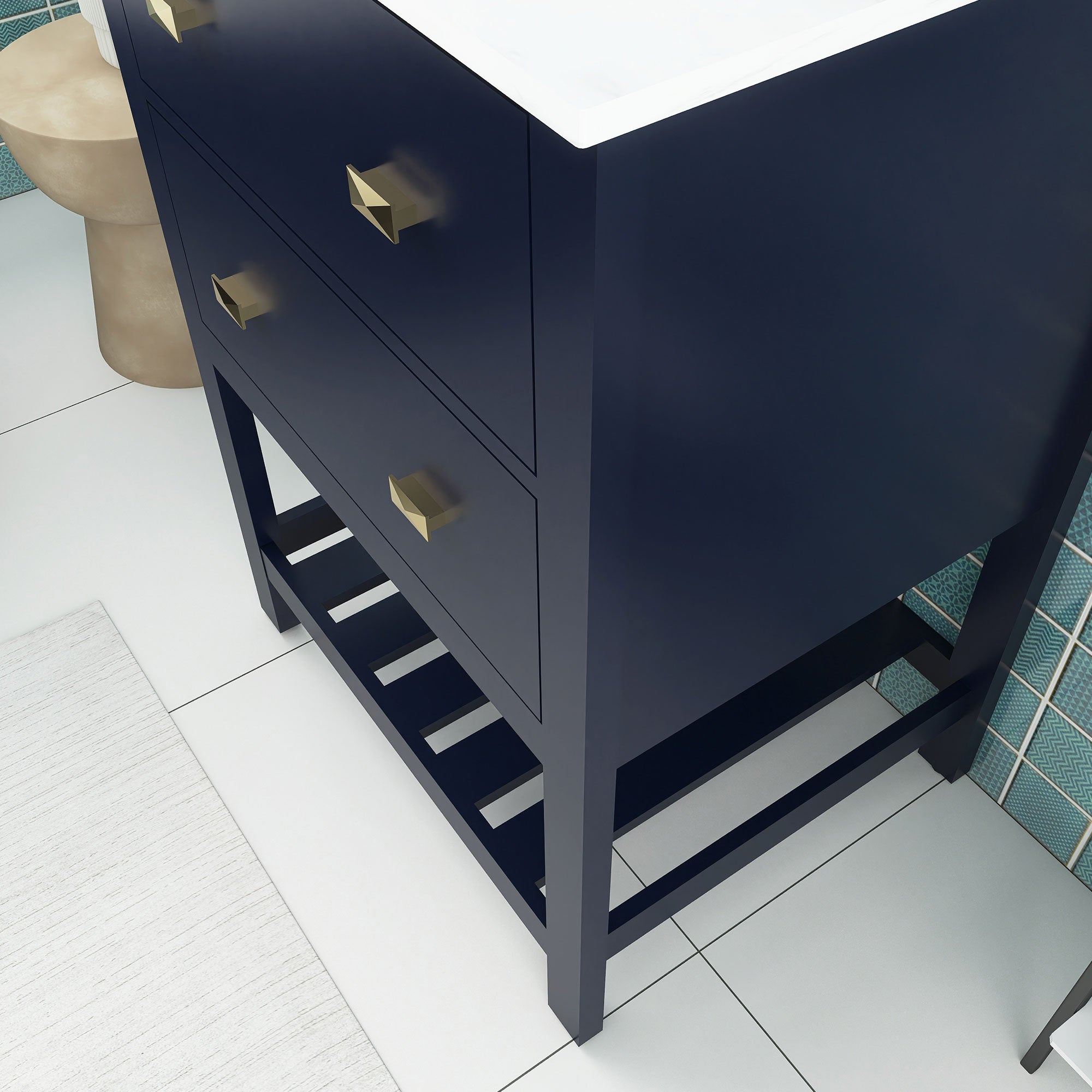 24/30 inch Plywood Freestanding Bathroom Vanity Set with Open Shelf and Ceramic Sink