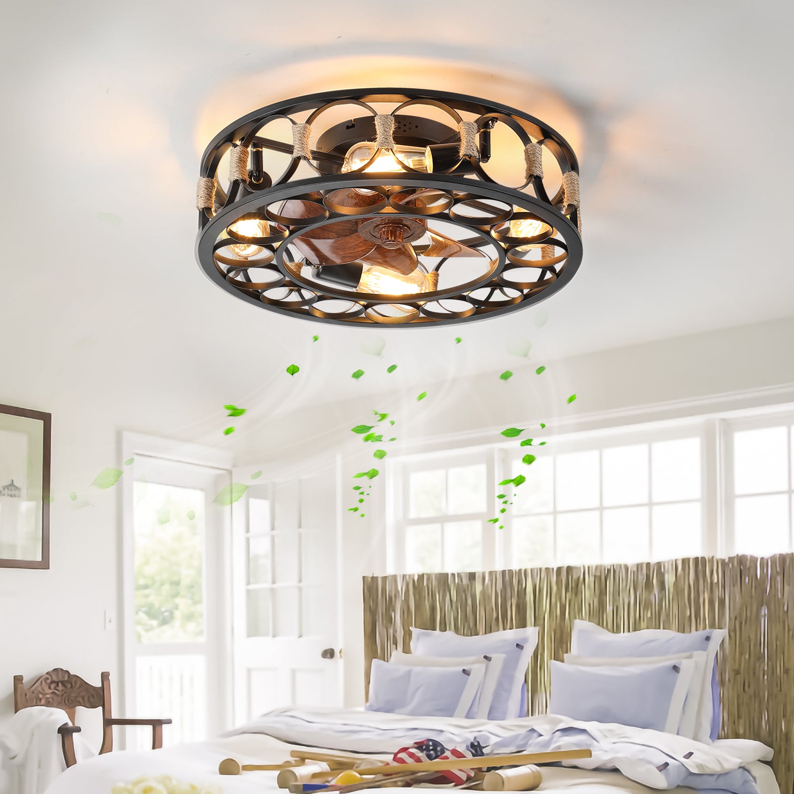 20 in. W x 6 in. H Iron Ceiling Fan in Black with LED Lights