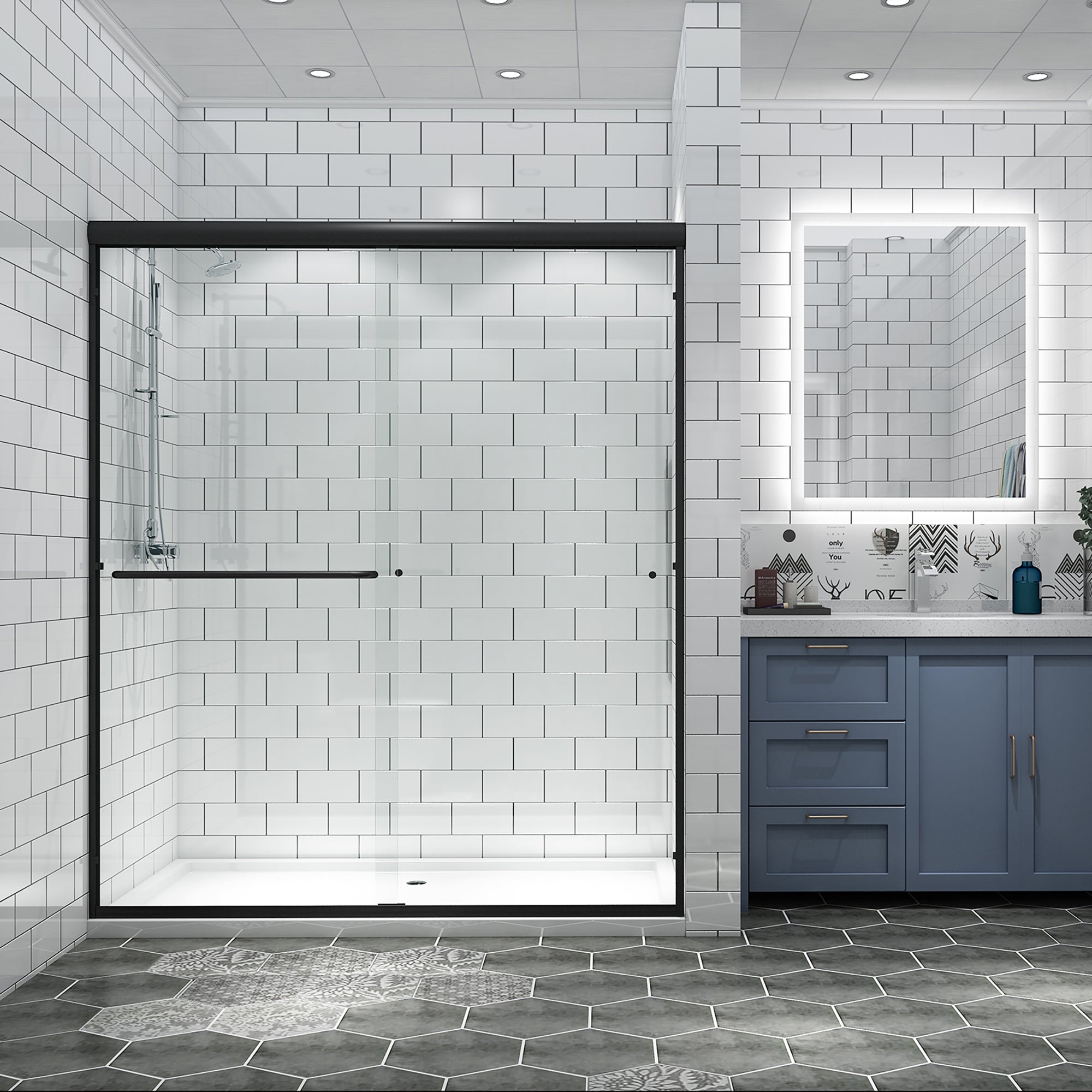 34 in. W X 72 in. H Semi-Frameless Pivot Shower Door in Matte Black with Clear Glass