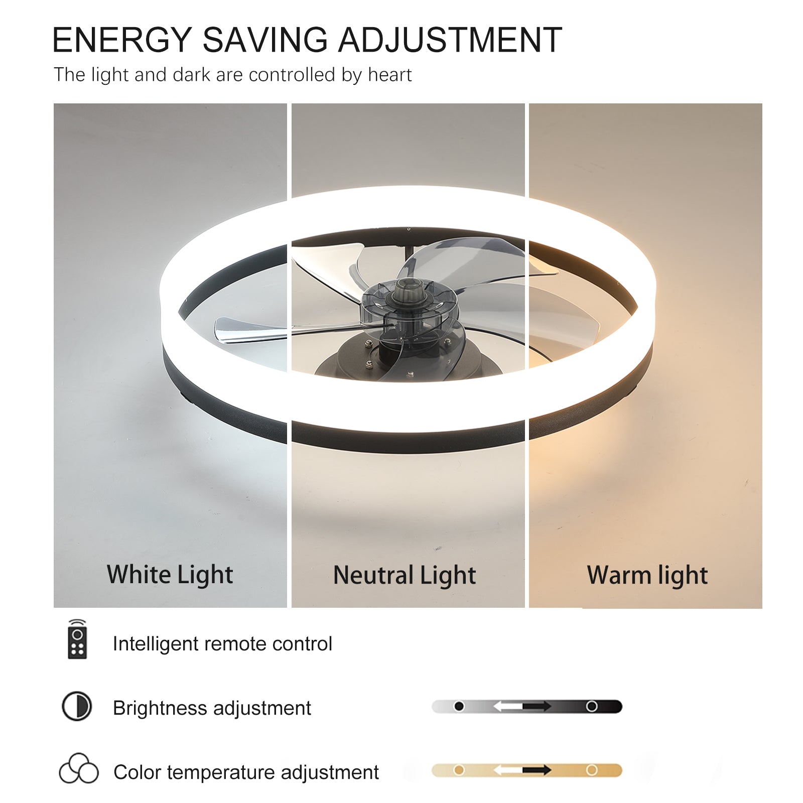 20 in. W x 6 in. H Iron Ceiling Fan in Black with LED Lights