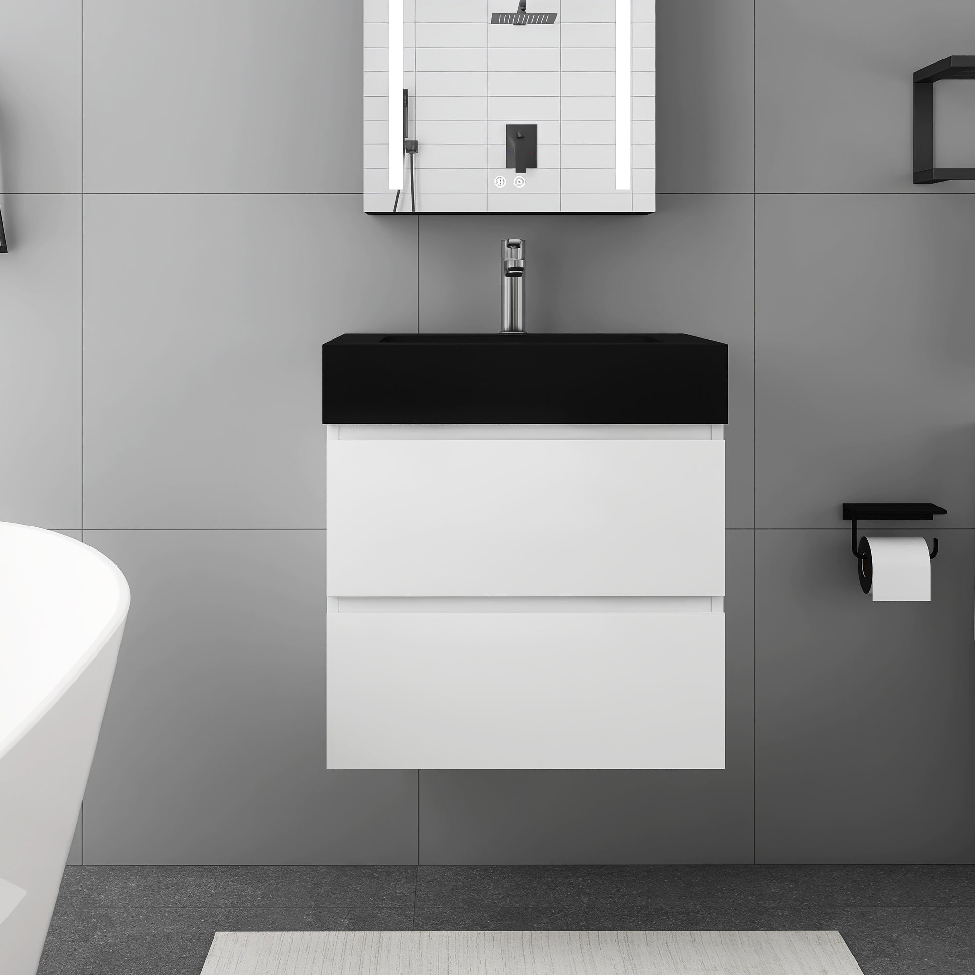 Staykiwi Wall-Mounted Bathroom Vanity Set with Black Integrated Solid Surface Sink