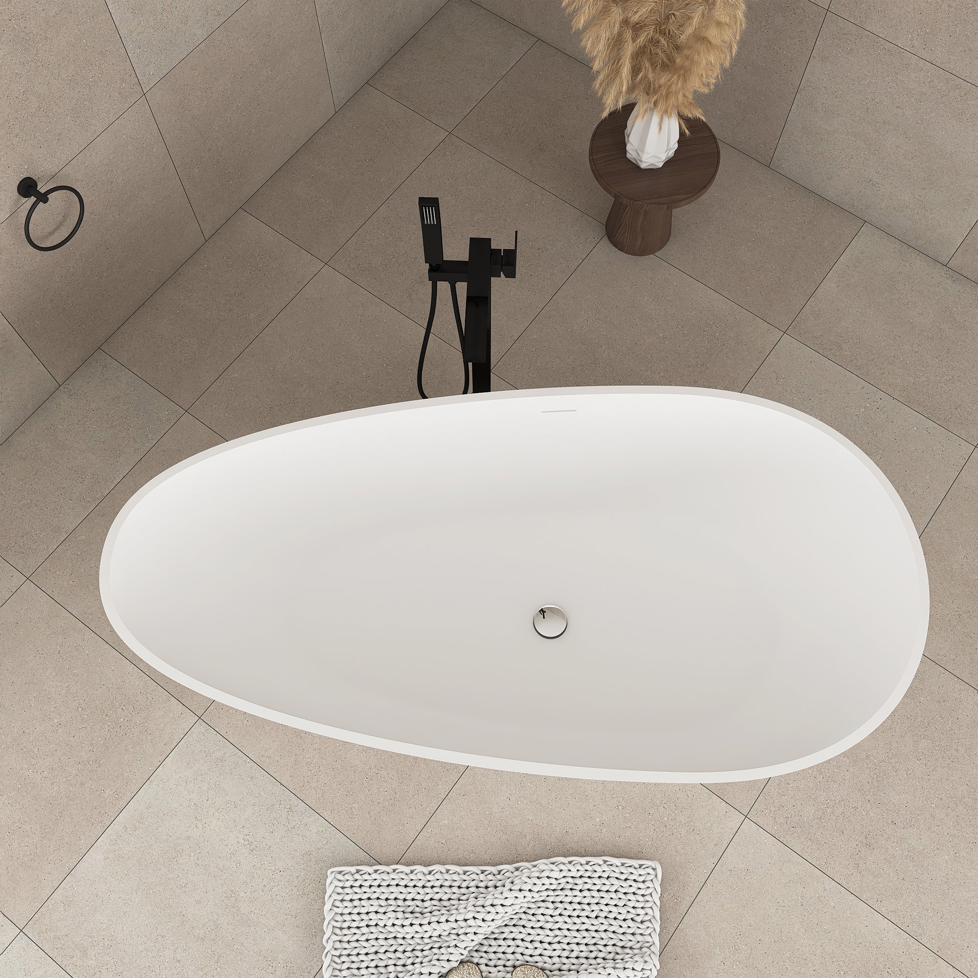 Solid Surface Freestanding Bathtub in Matte White