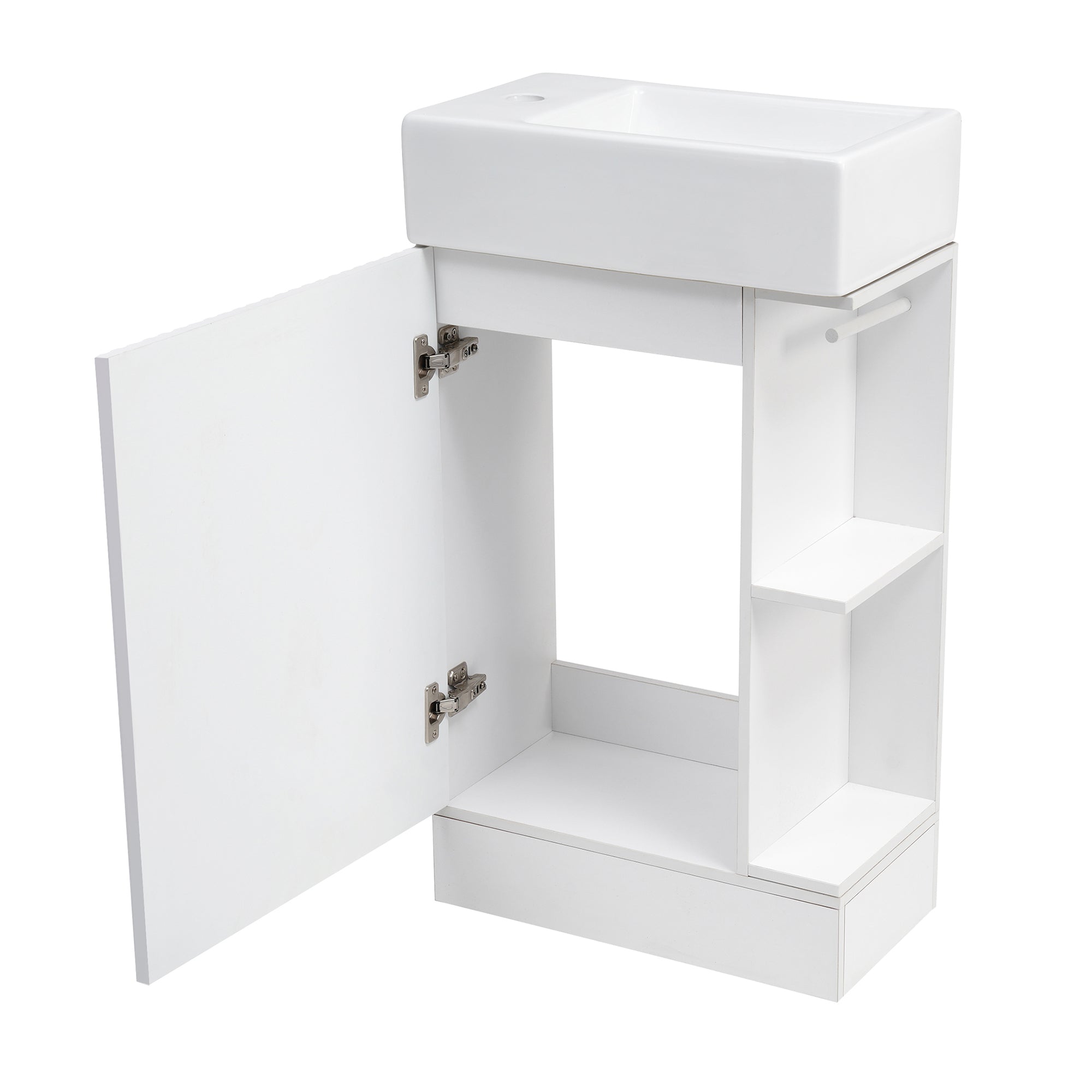 White 18.6 in.W x 33 in.H MDF Bathroom Vanity with Ceramic Sink and Two-tier Shelf