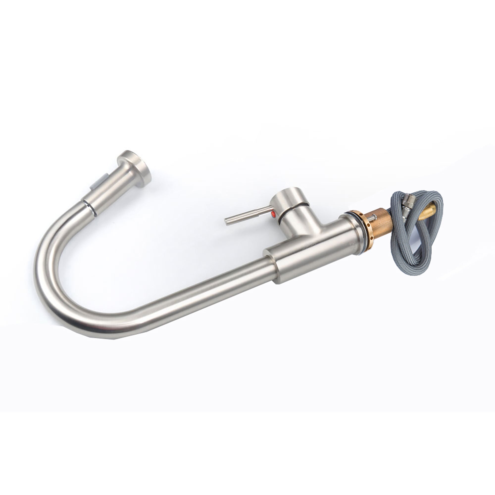 Single Handle Deck Mounted High Arc Pull Out Stainless Steel Kitchen Faucet