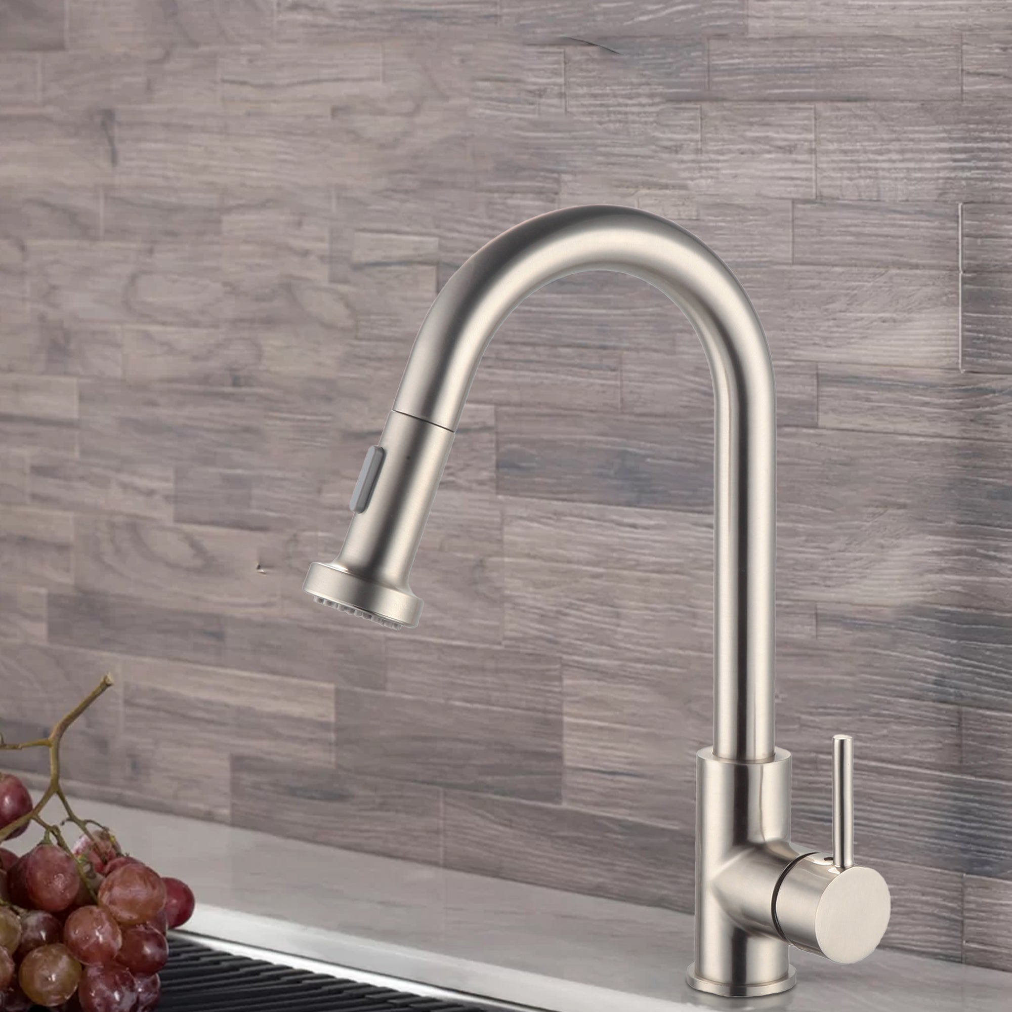 Single Handle Deck Mounted High Arc Pull Out Stainless Steel Kitchen Faucet