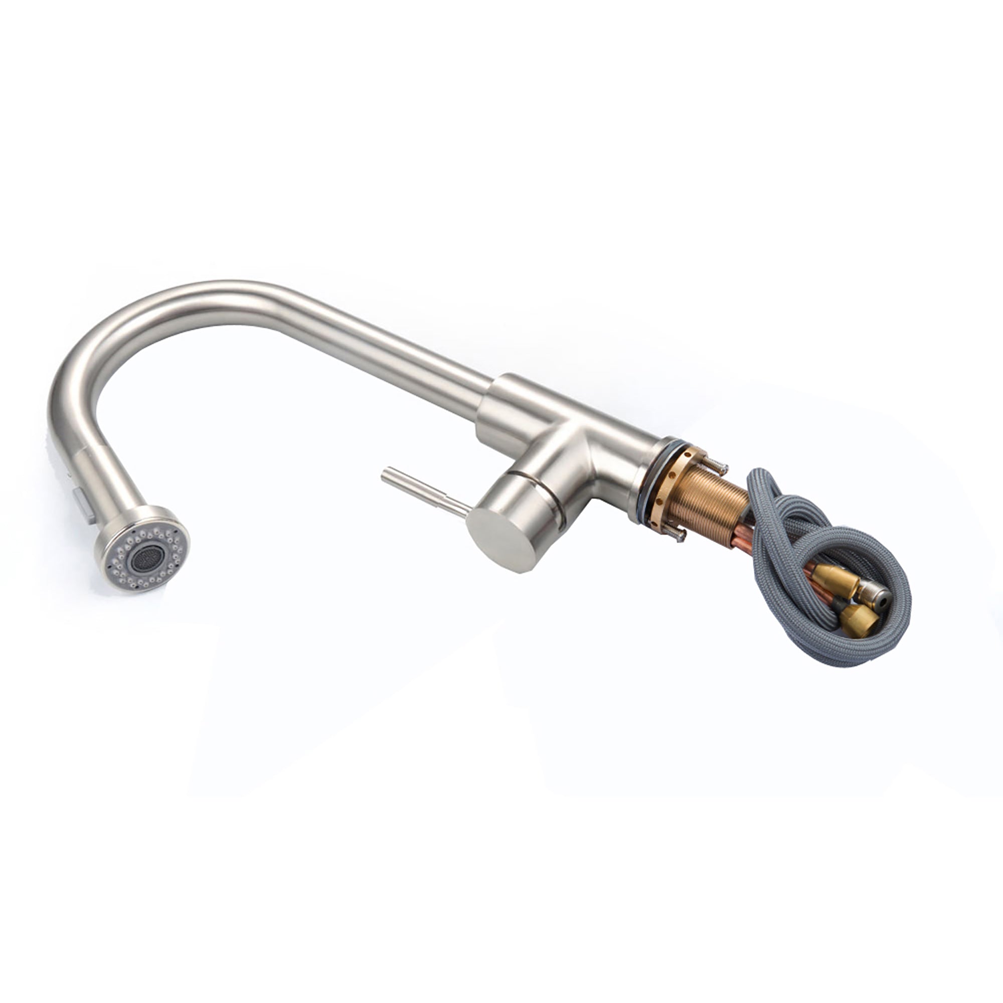 Single Handle Deck Mounted High Arc Pull Out Stainless Steel Kitchen Faucet