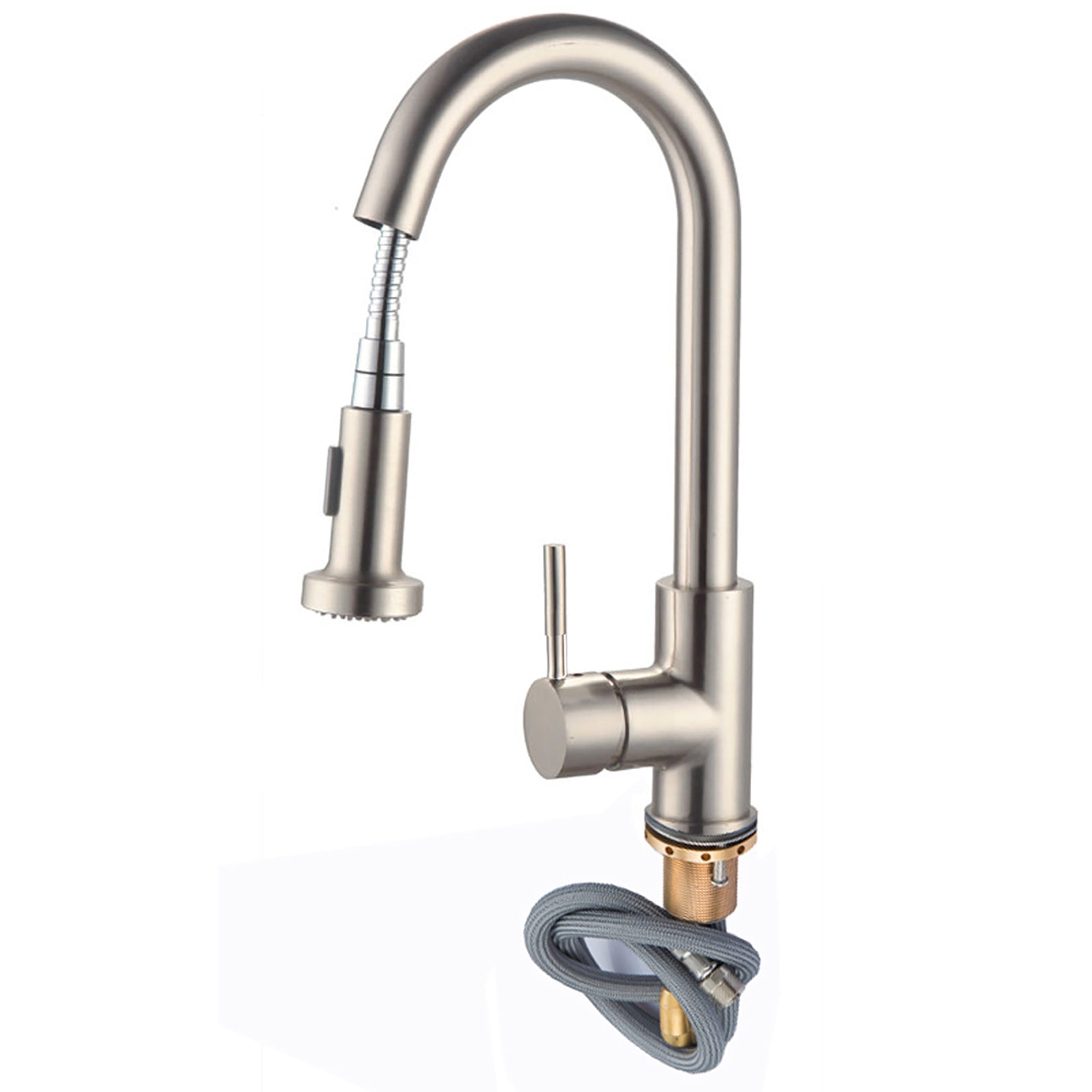 Single Handle Deck Mounted High Arc Pull Out Stainless Steel Kitchen Faucet