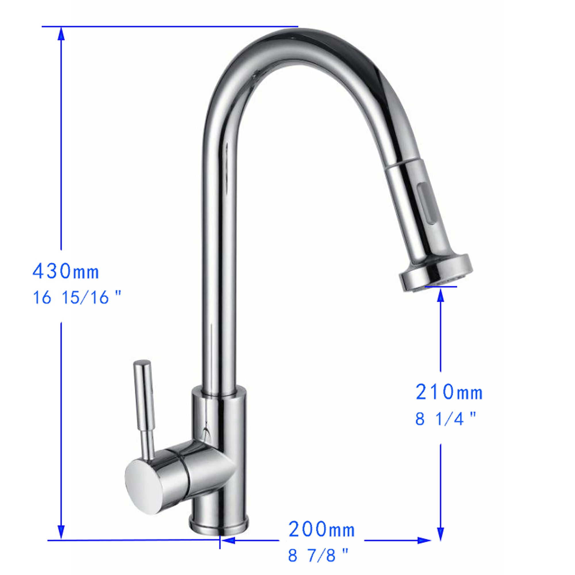 Single Handle Deck Mounted High Arc Pull Out Stainless Steel Kitchen Faucet