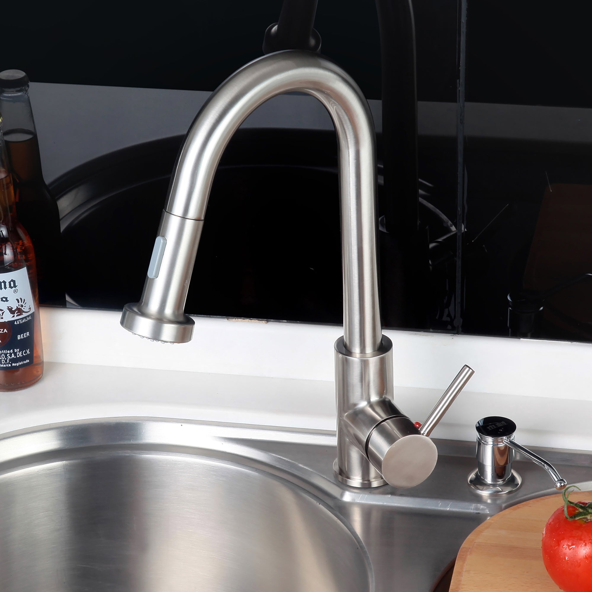 Single Handle Deck Mounted High Arc Pull Out Stainless Steel Kitchen Faucet