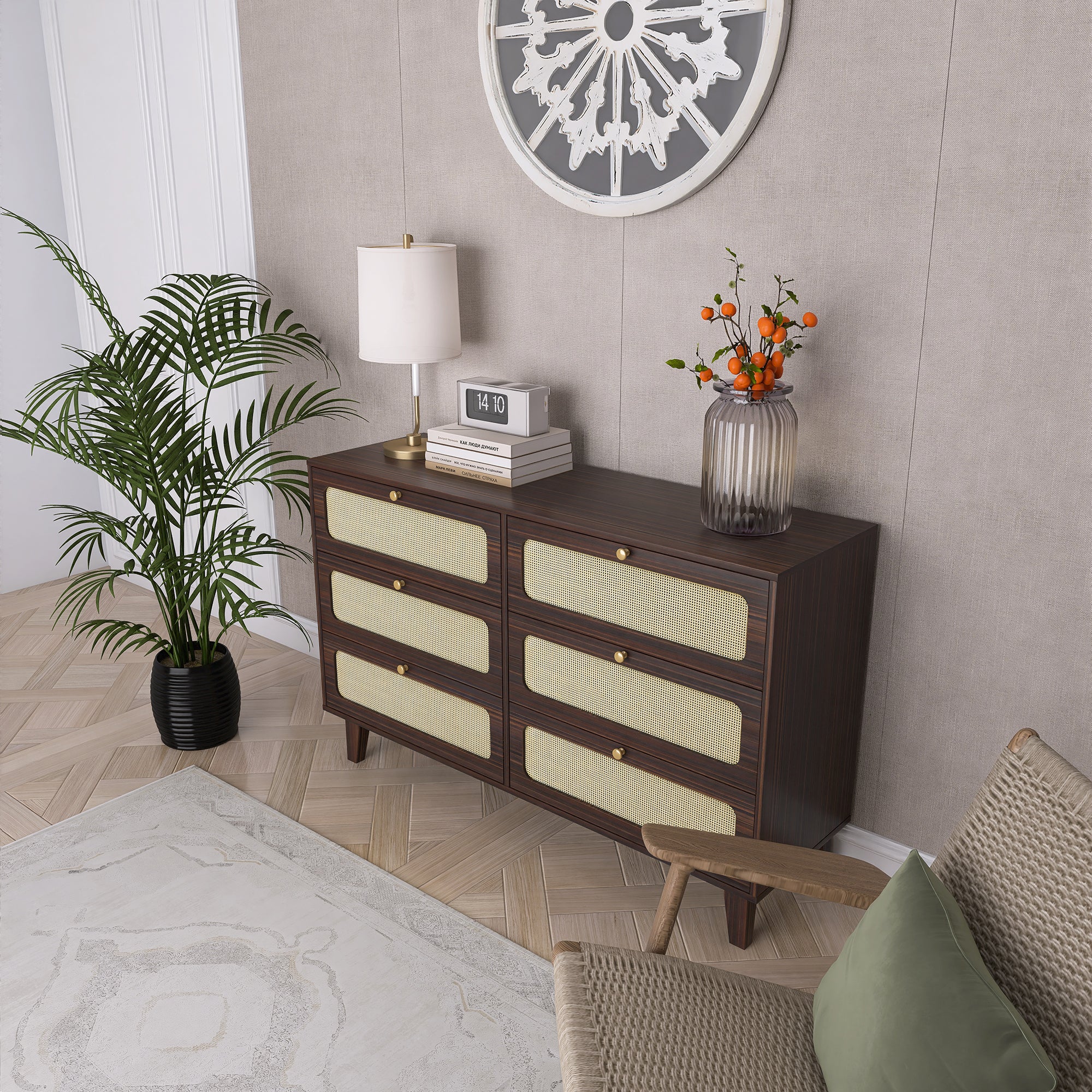 52 Inches 6-Drawer MDF Double Dresser