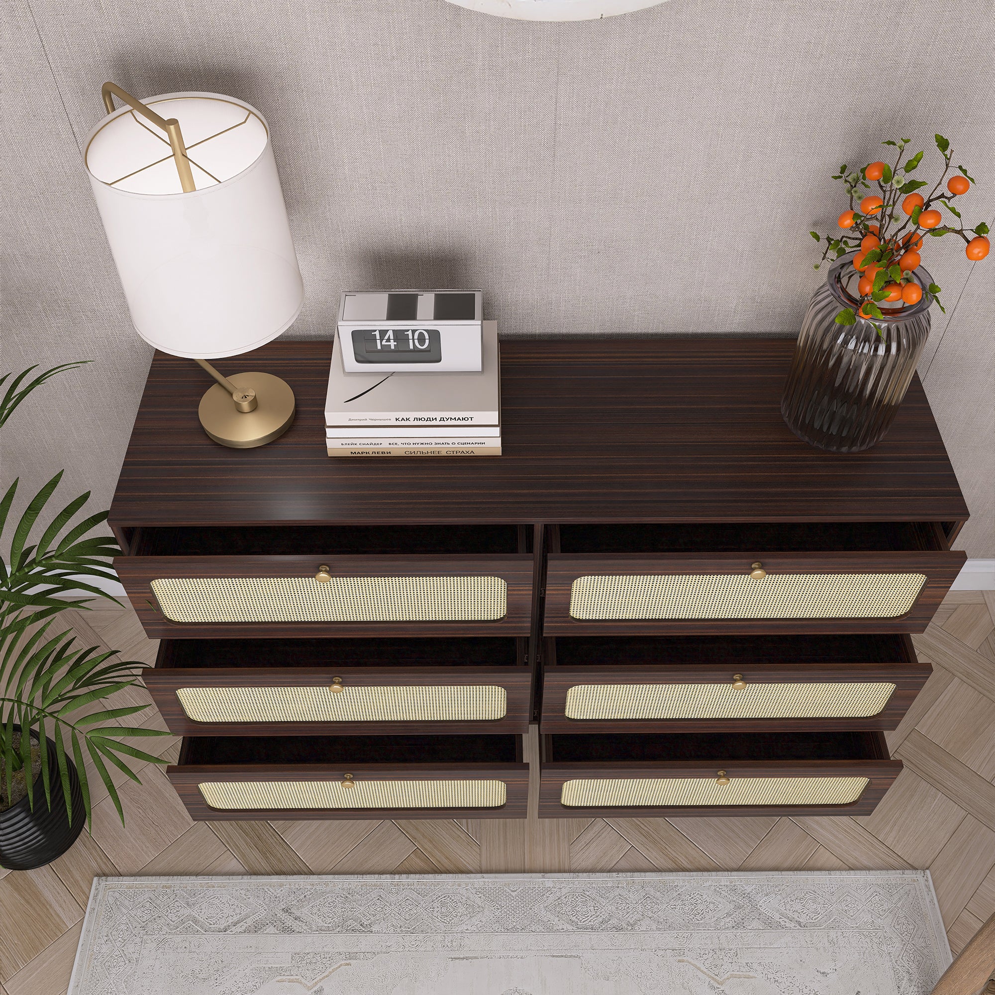 52 Inches 6-Drawer MDF Double Dresser