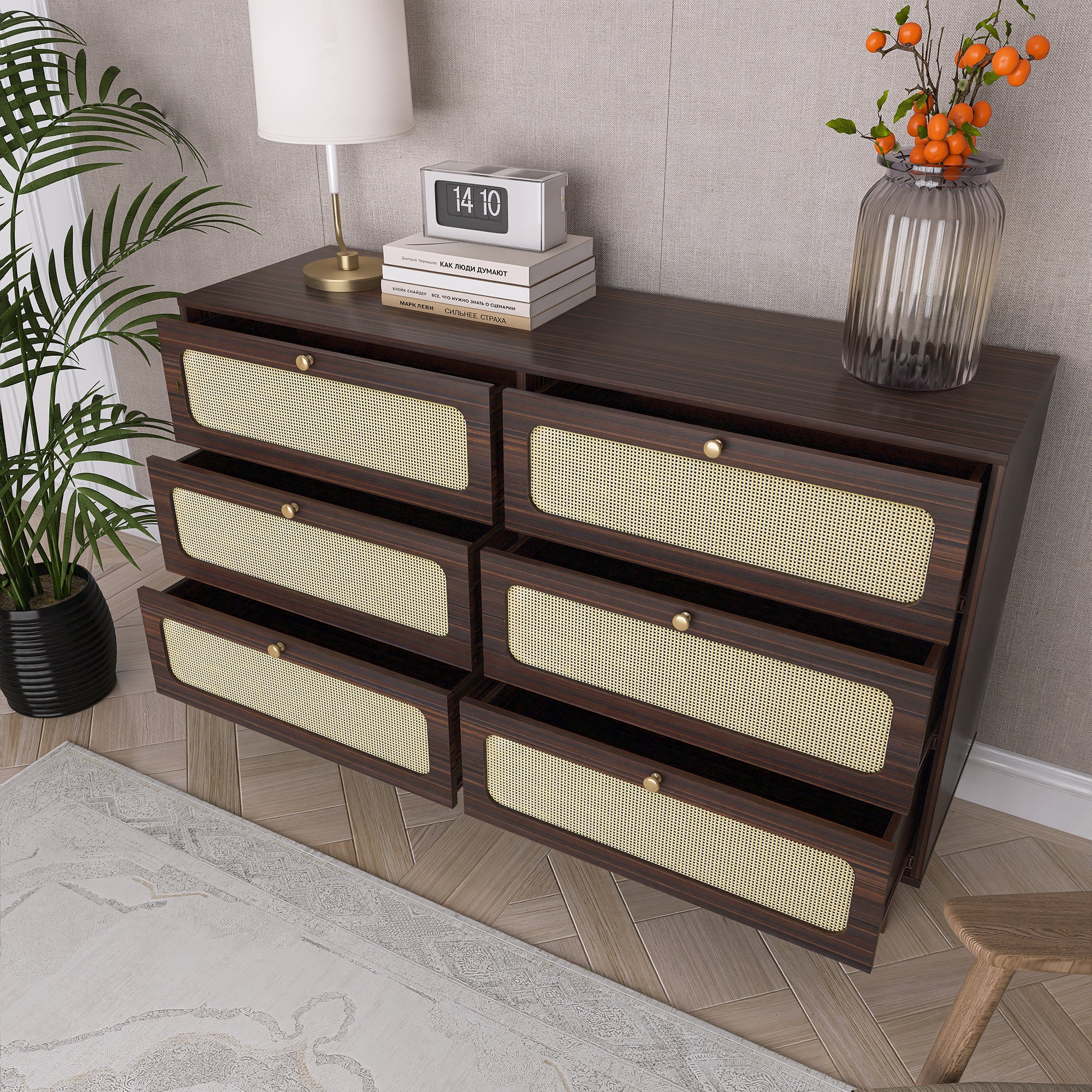 52 Inches 6-Drawer MDF Double Dresser