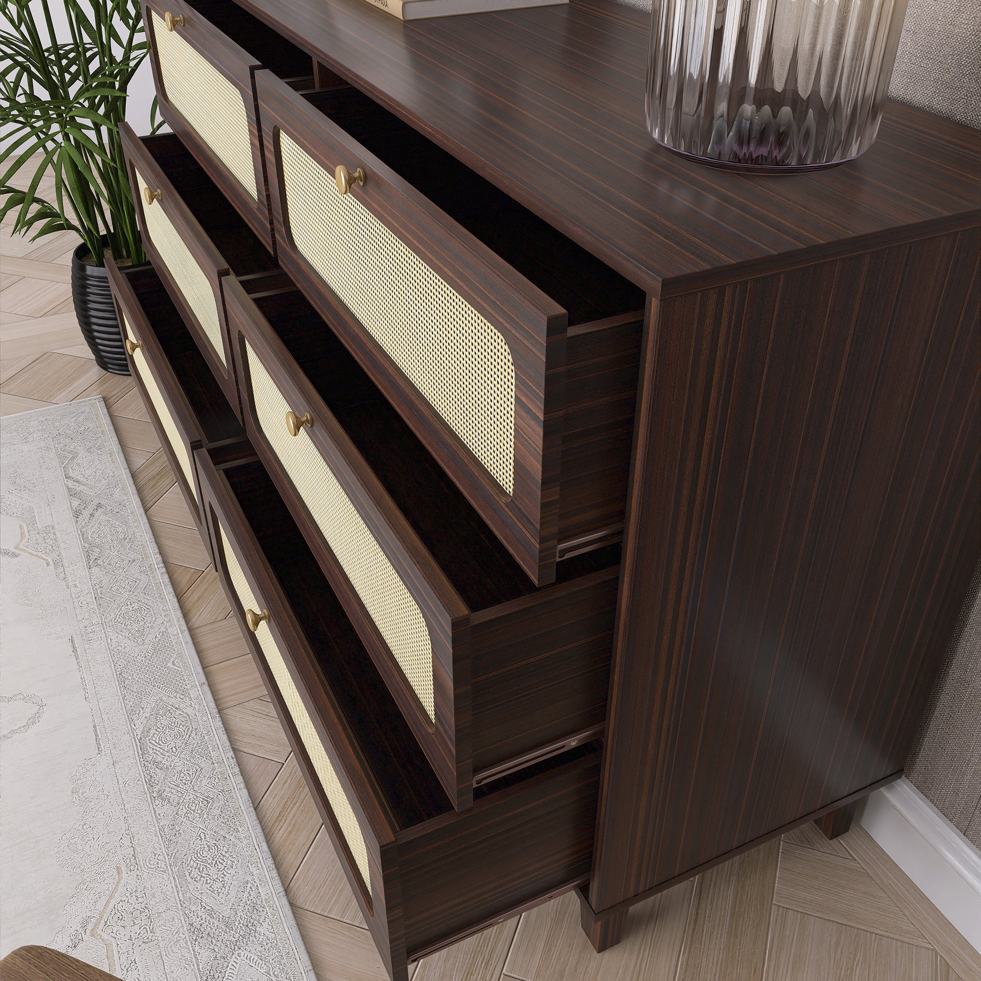52 Inches 6-Drawer MDF Double Dresser