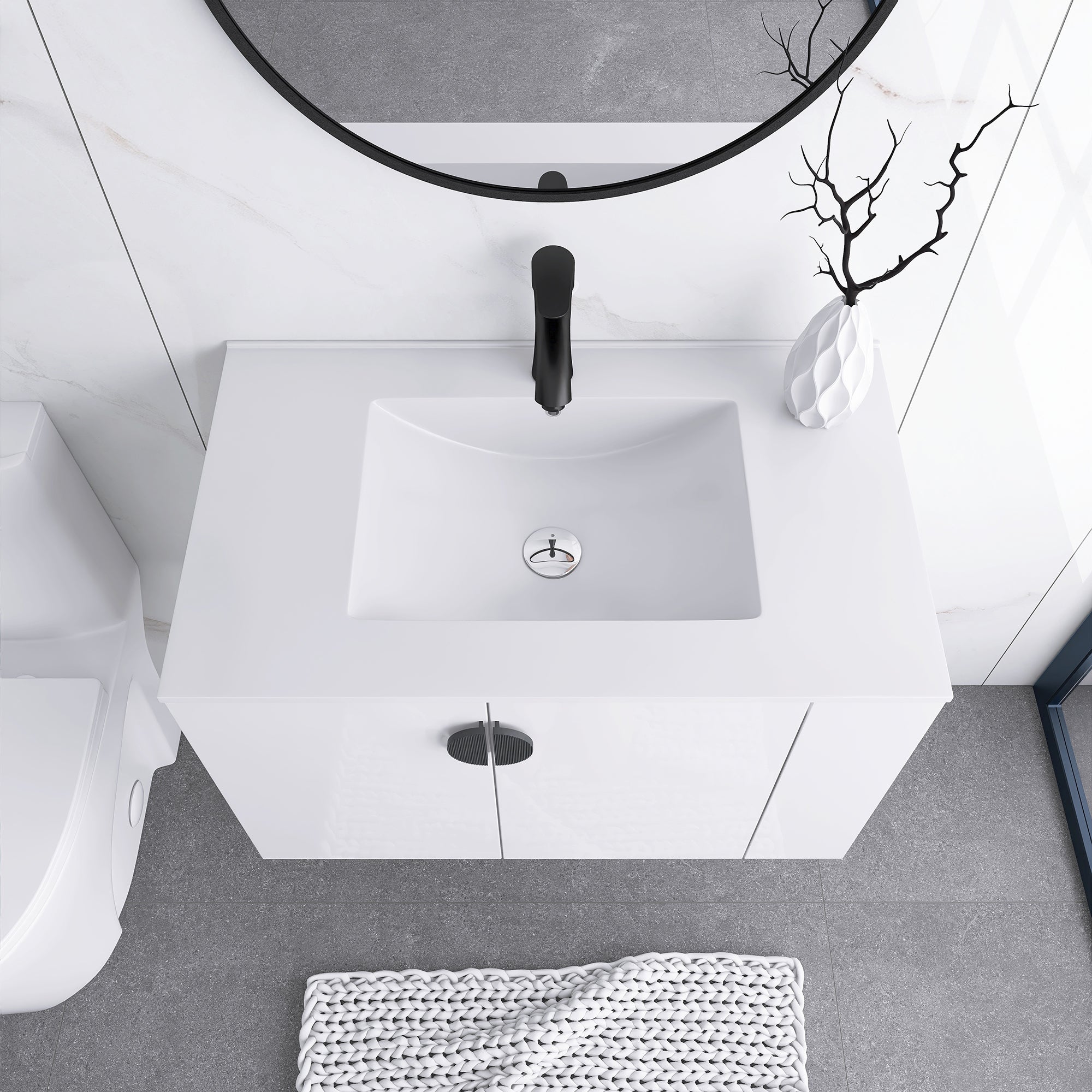 30 Inches Plywood Wall-Mounted Bathroom Vanity Set with Integrated Ceramic Sink