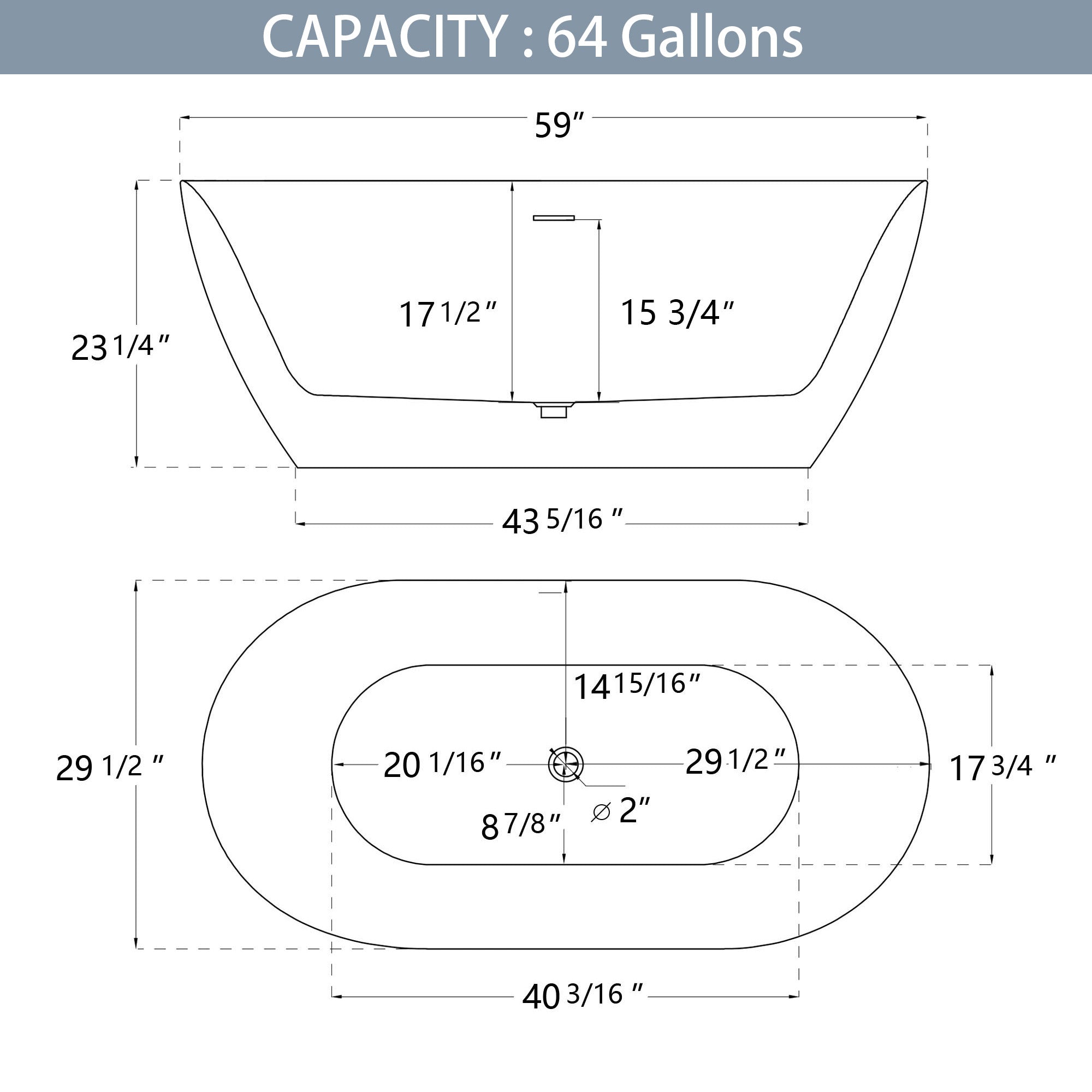 51 Inch Acrylic FreeStanding Soaking Bathtub with Drain and Adjustable Support Legs