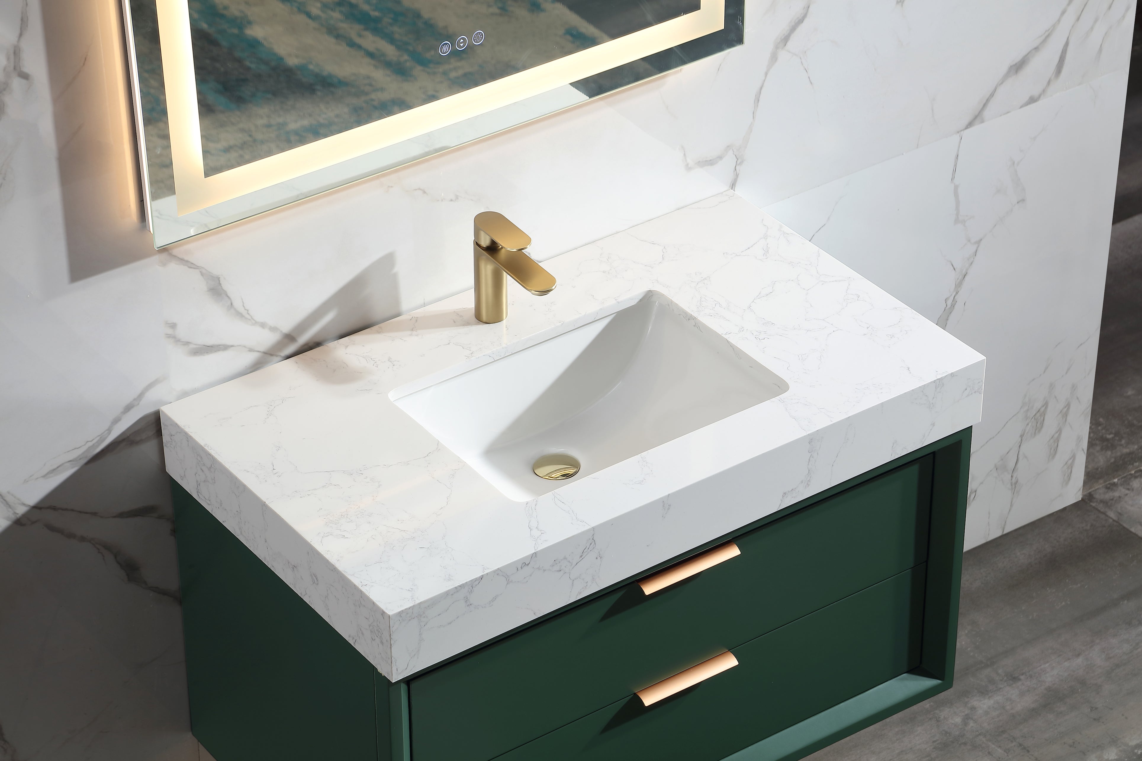 36 Inch Solid Wood Frame Wall-Mounted Bathroom Vanity Set with Ceramic Basin