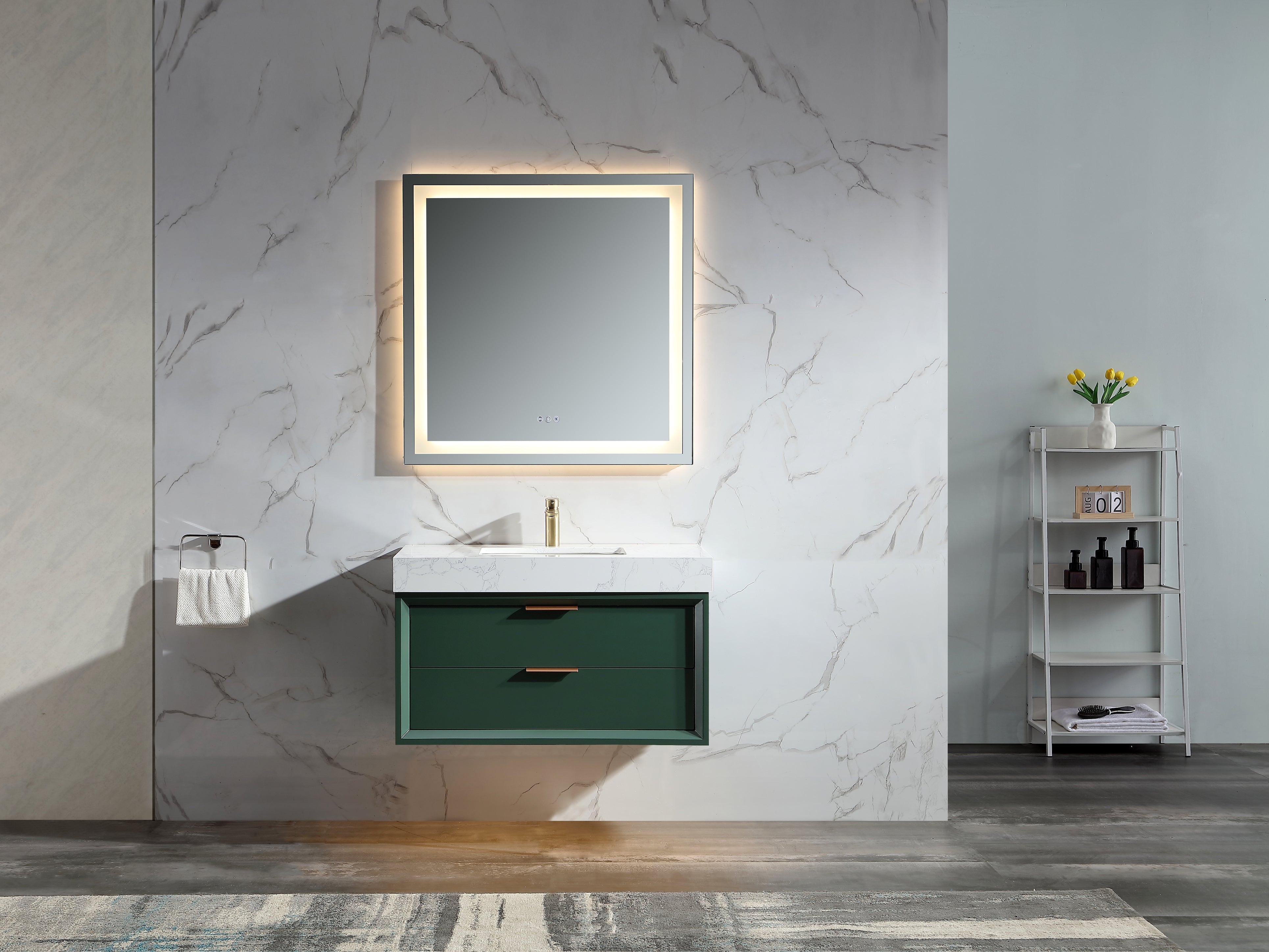 36 Inch Solid Wood Frame Wall-Mounted Bathroom Vanity Set with Ceramic Basin