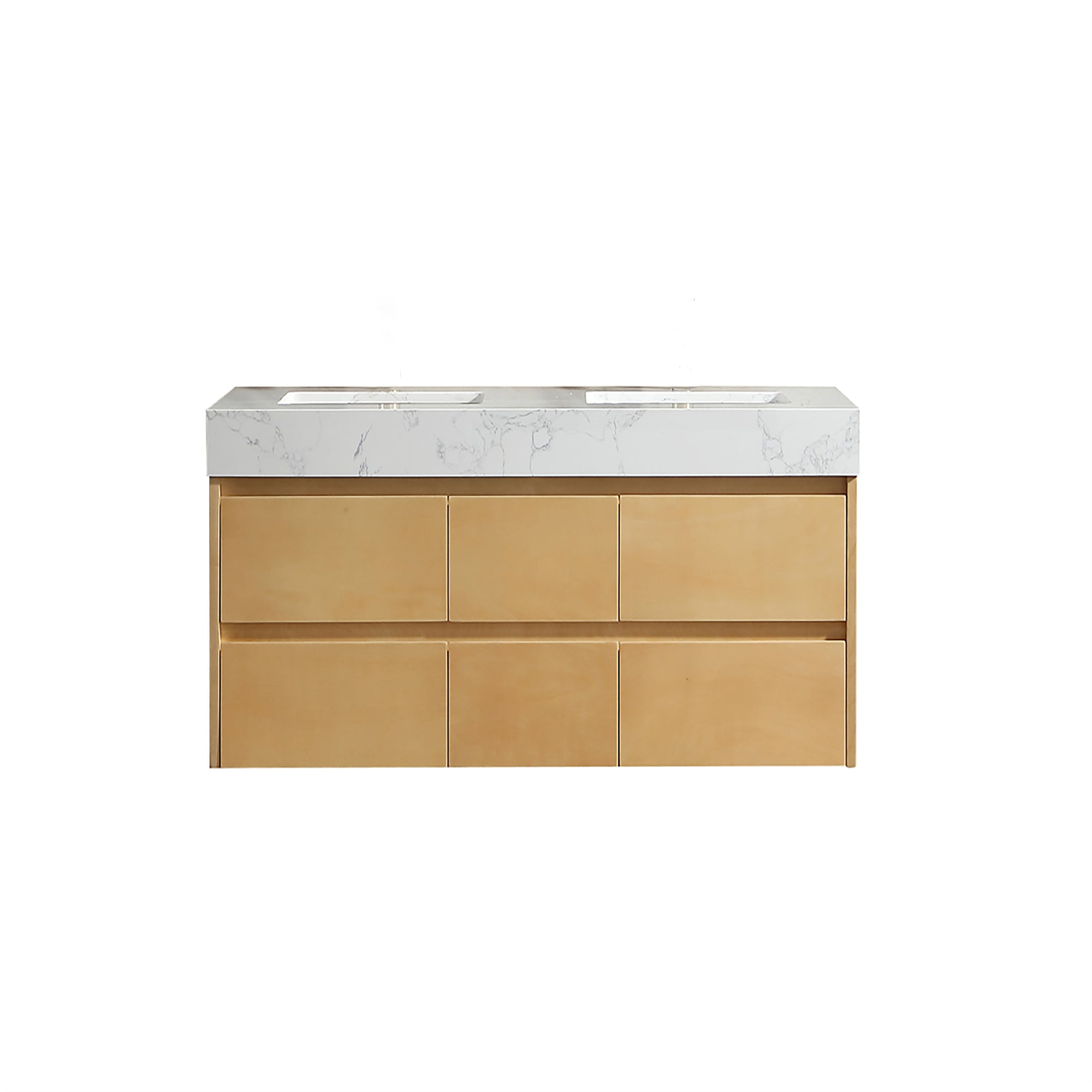 36 Inch Solid Wood Wall-Mounted Bathroom Vanity Set in Maple with Engineered Stone and Ceramic Sink