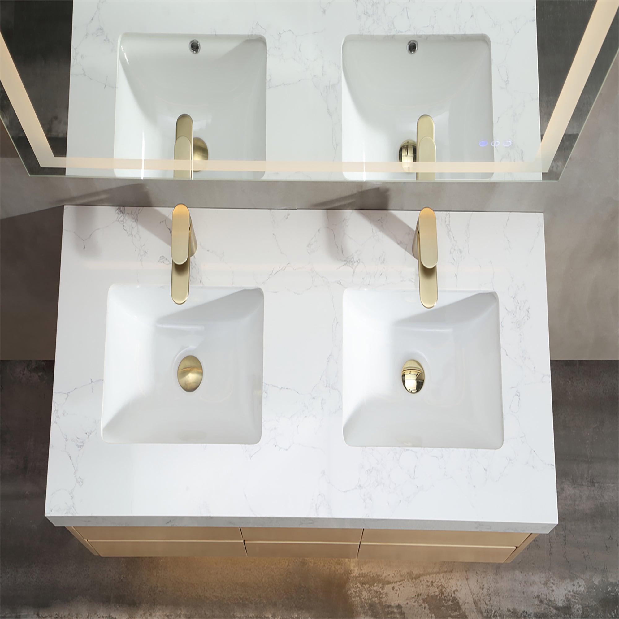 36 Inch Solid Wood Wall-Mounted Bathroom Vanity Set in Maple with Engineered Stone and Ceramic Sink