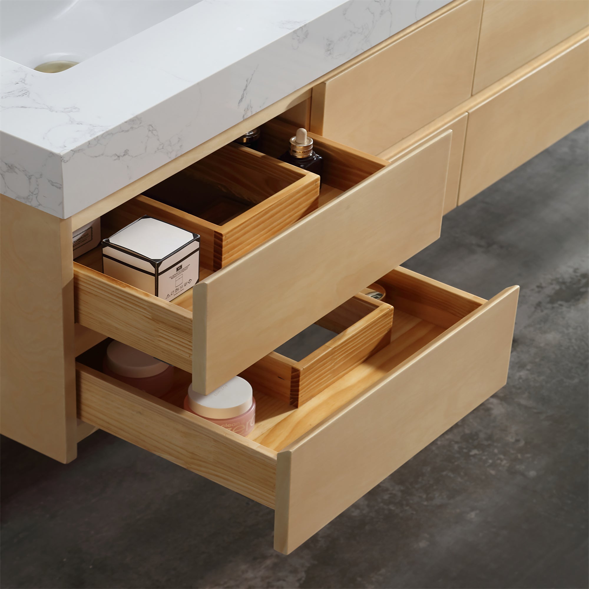 36 Inch Solid Wood Wall-Mounted Bathroom Vanity Set in Maple with Engineered Stone and Ceramic Sink