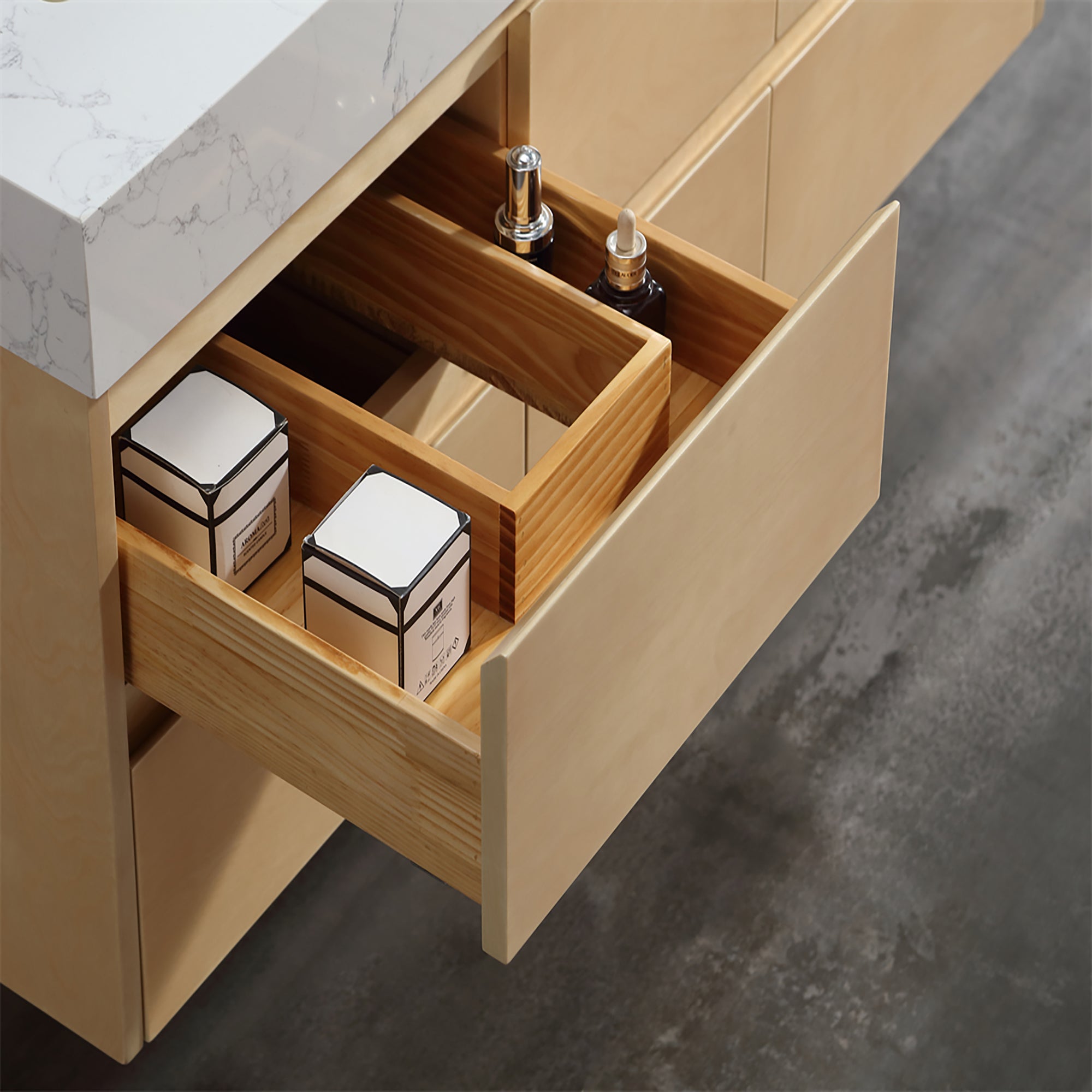 36 Inch Solid Wood Wall-Mounted Bathroom Vanity Set in Maple with Engineered Stone and Ceramic Sink