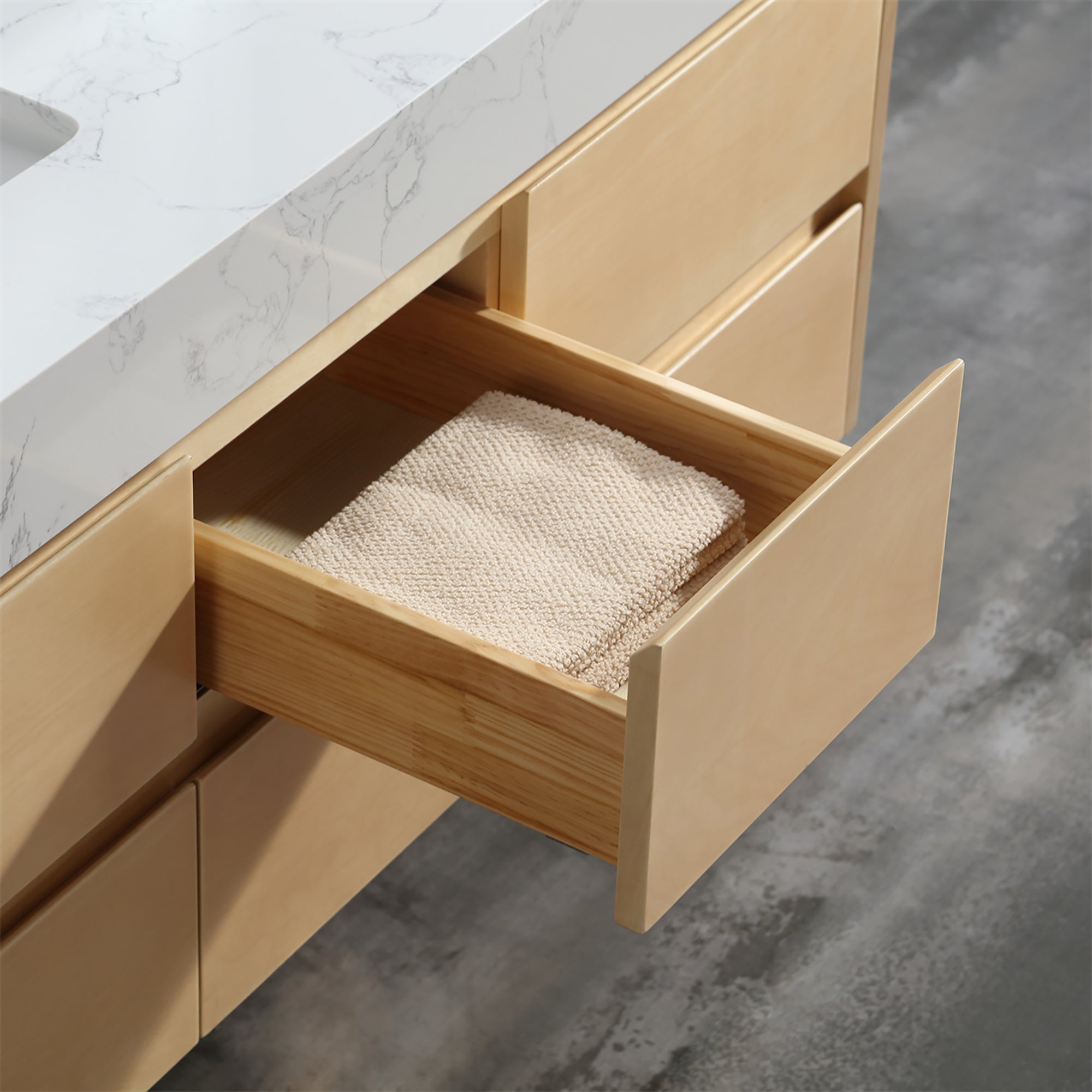 36 Inch Solid Wood Wall-Mounted Bathroom Vanity Set in Maple with Engineered Stone and Ceramic Sink