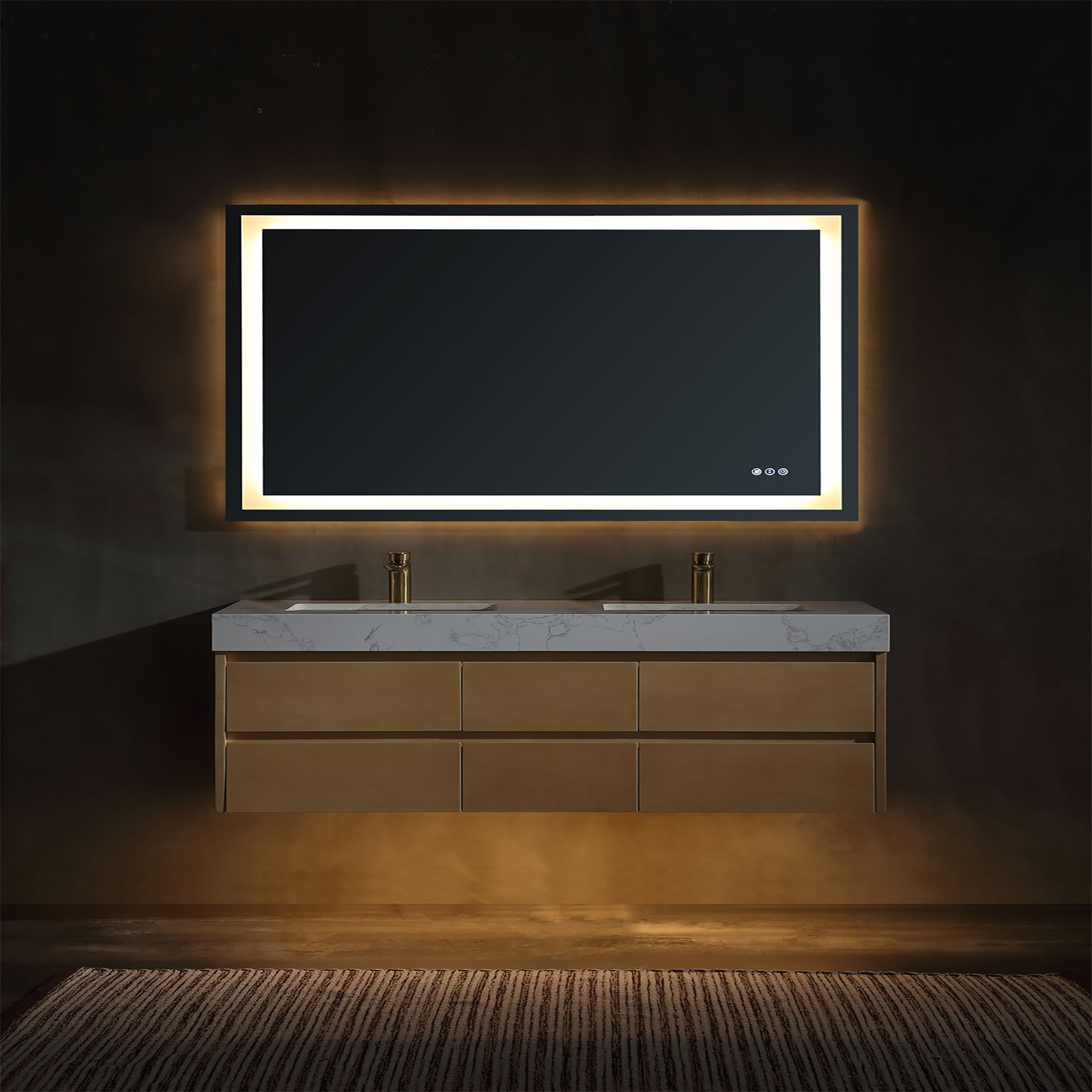36 Inch Solid Wood Wall-Mounted Bathroom Vanity Set in Maple with Engineered Stone and Ceramic Sink