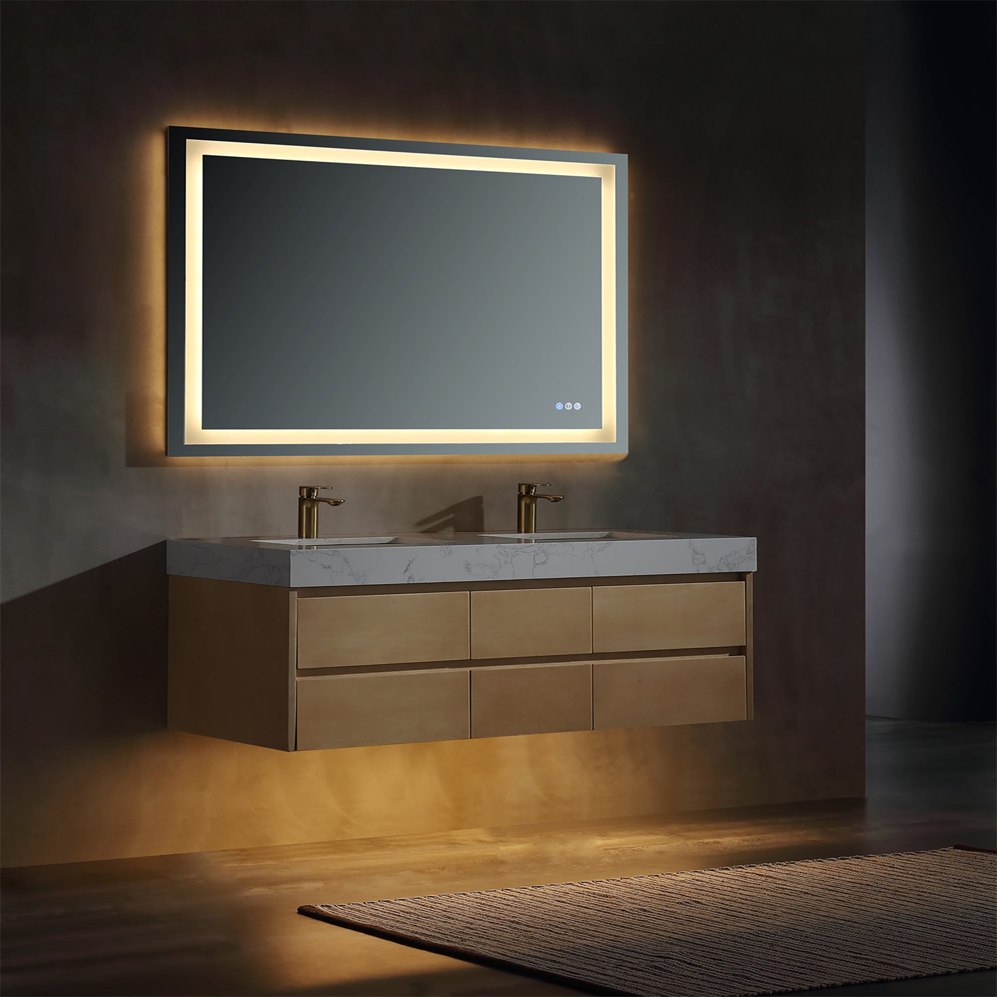 36 Inch Solid Wood Wall-Mounted Bathroom Vanity Set in Maple with Engineered Stone and Ceramic Sink