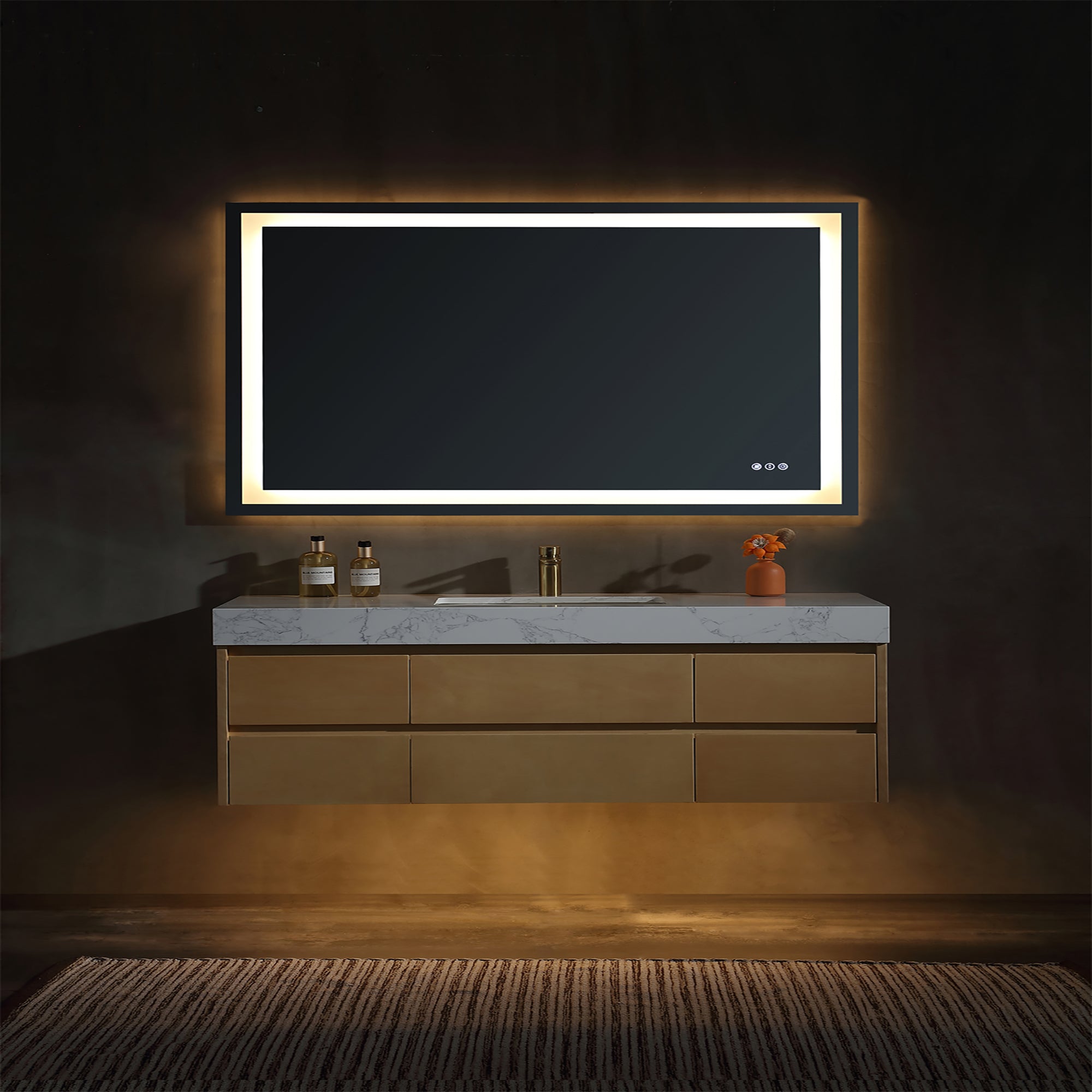 36 Inch Solid Wood Wall-Mounted Bathroom Vanity Set in Maple with Engineered Stone and Ceramic Sink
