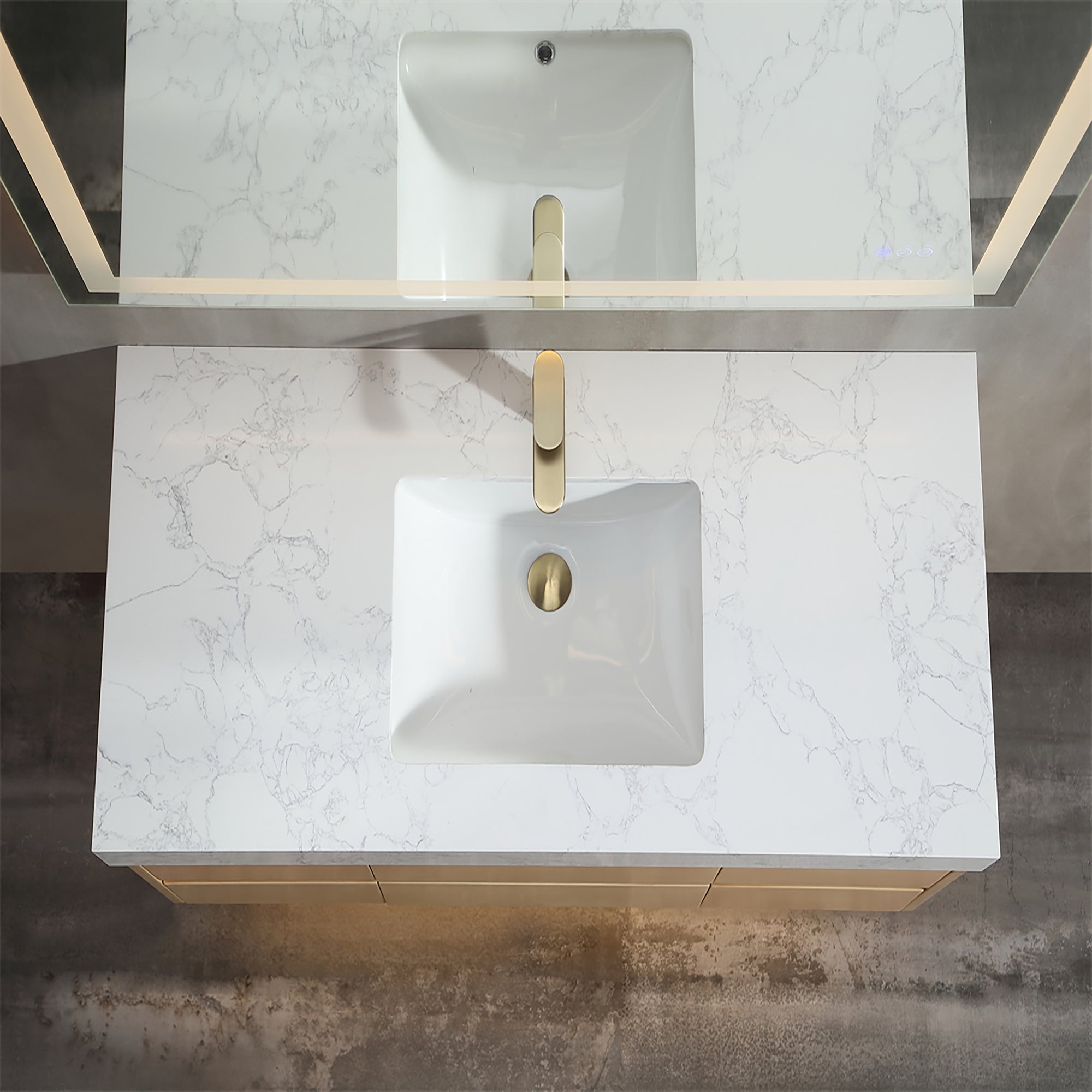 36 Inch Solid Wood Wall-Mounted Bathroom Vanity Set in Maple with Engineered Stone and Ceramic Sink